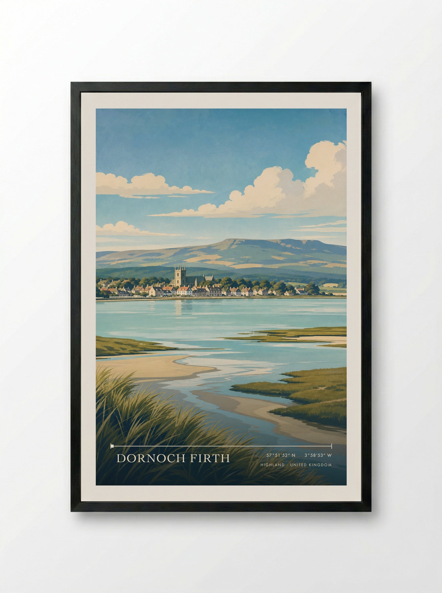 Dornoch Firth Highland United Kingdom Travel Poster - Framed Print Black
