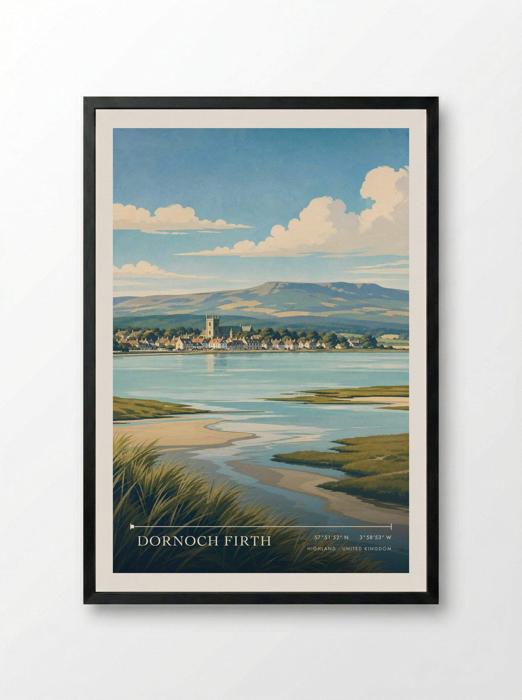 Dornoch Firth Highland United Kingdom Travel Poster - Framed Print Black