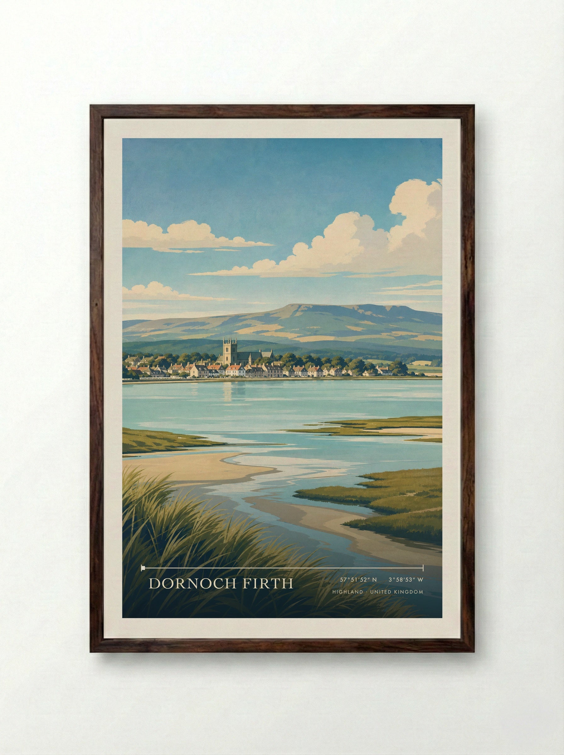 Dornoch Firth Highland United Kingdom Travel Poster - Framed Print Dark Wood