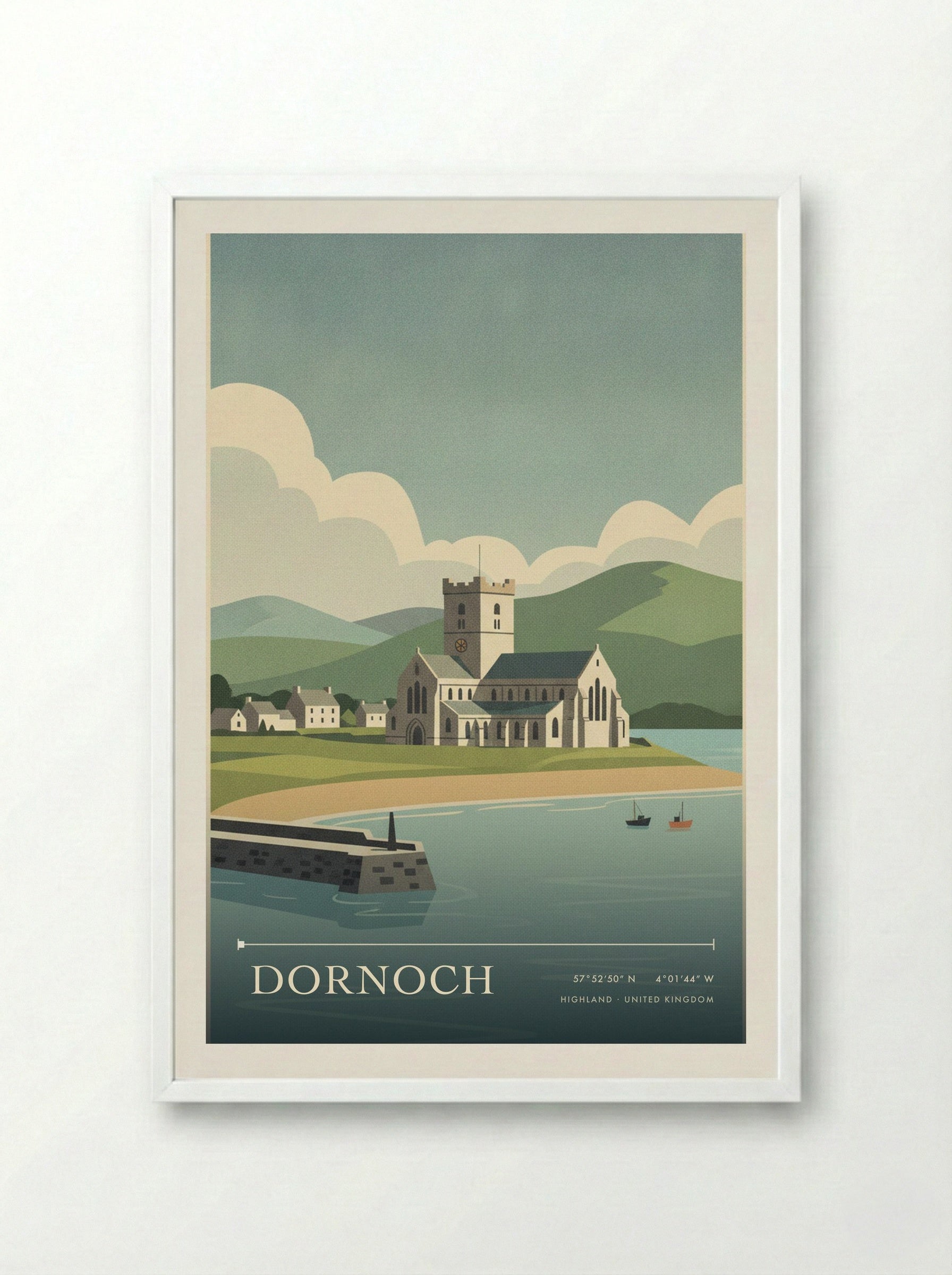 Dornoch Highland United Kingdom Travel Poster - Framed Print White