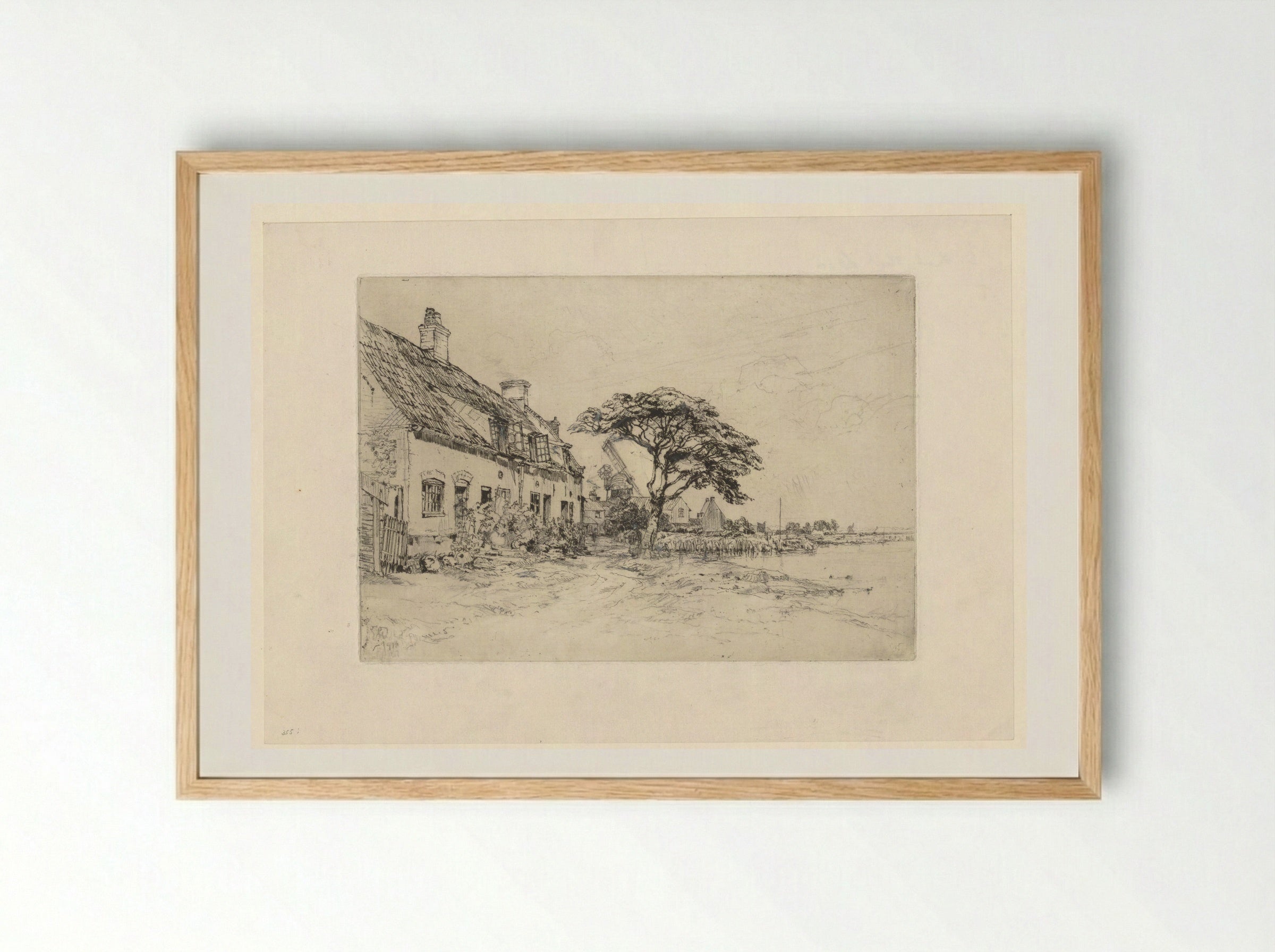 Dorp aan de oever van de rivier Bure - Sir Frank Short - Framed Print Wood