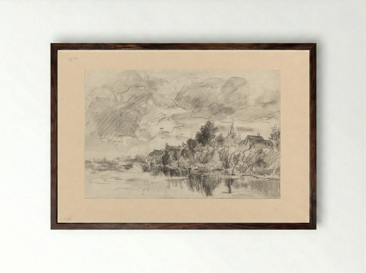 Dorp aan een rivier - Théophile de Bock - Framed Print Dark Wood