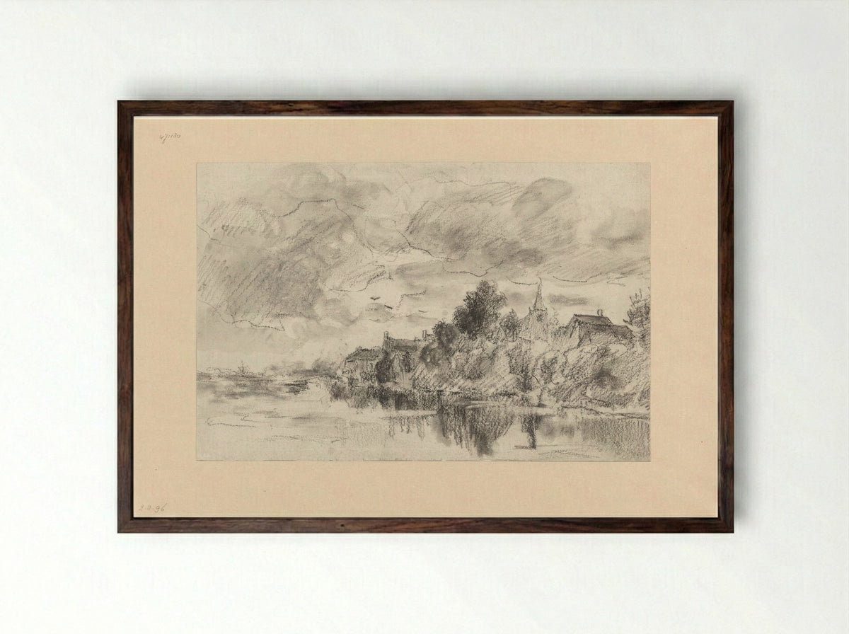 Dorp aan een rivier - Théophile de Bock - Framed Print Dark Wood