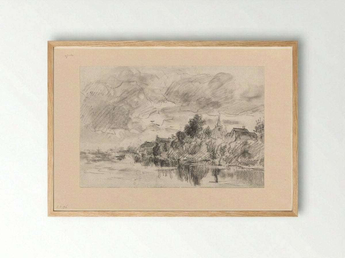 Dorp aan een rivier - Théophile de Bock - Framed Print Wood