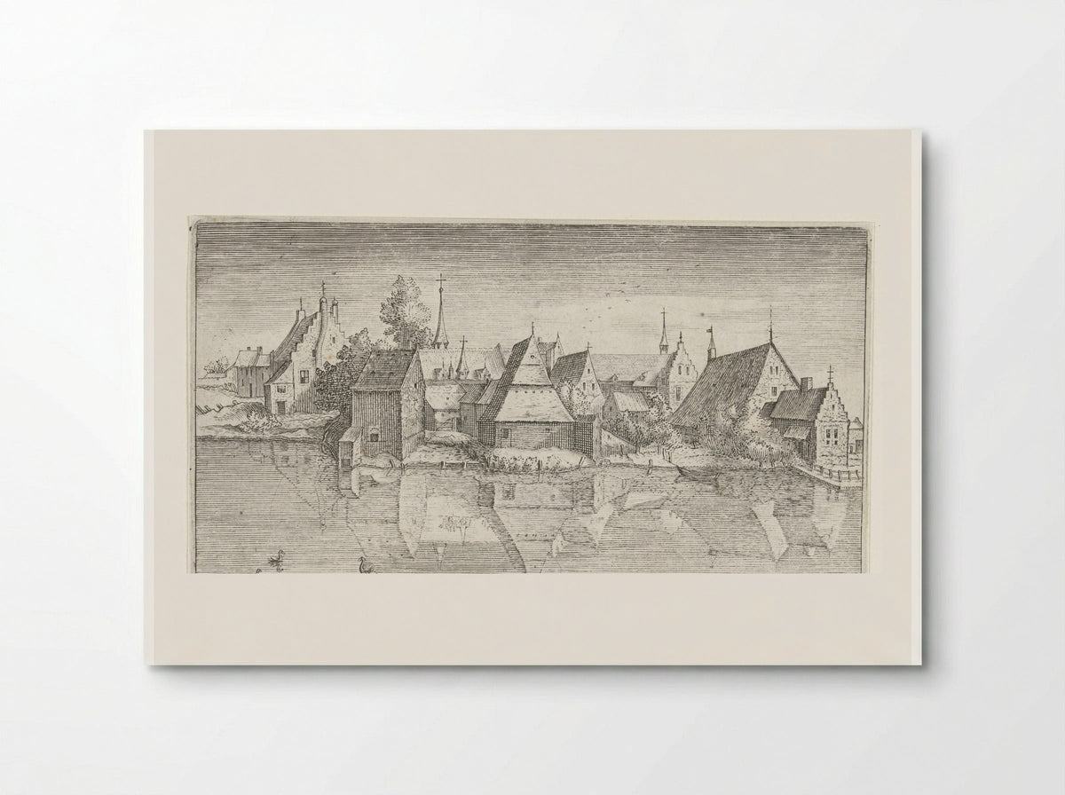 Dorp aan een rivier - Hendrick Hondius (I) - Poster