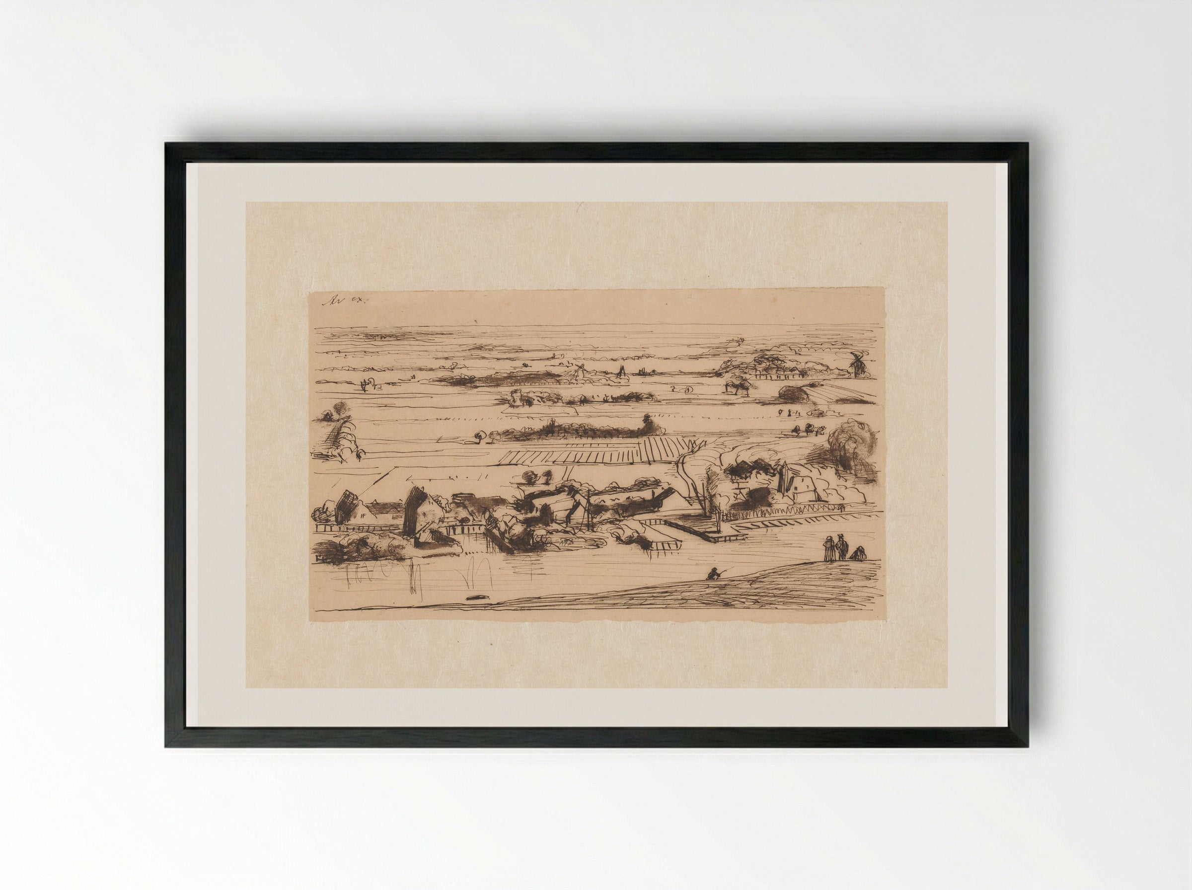 Dorp aan rivier (Village by a River) - Jan Weissenbruch - Framed Print Black