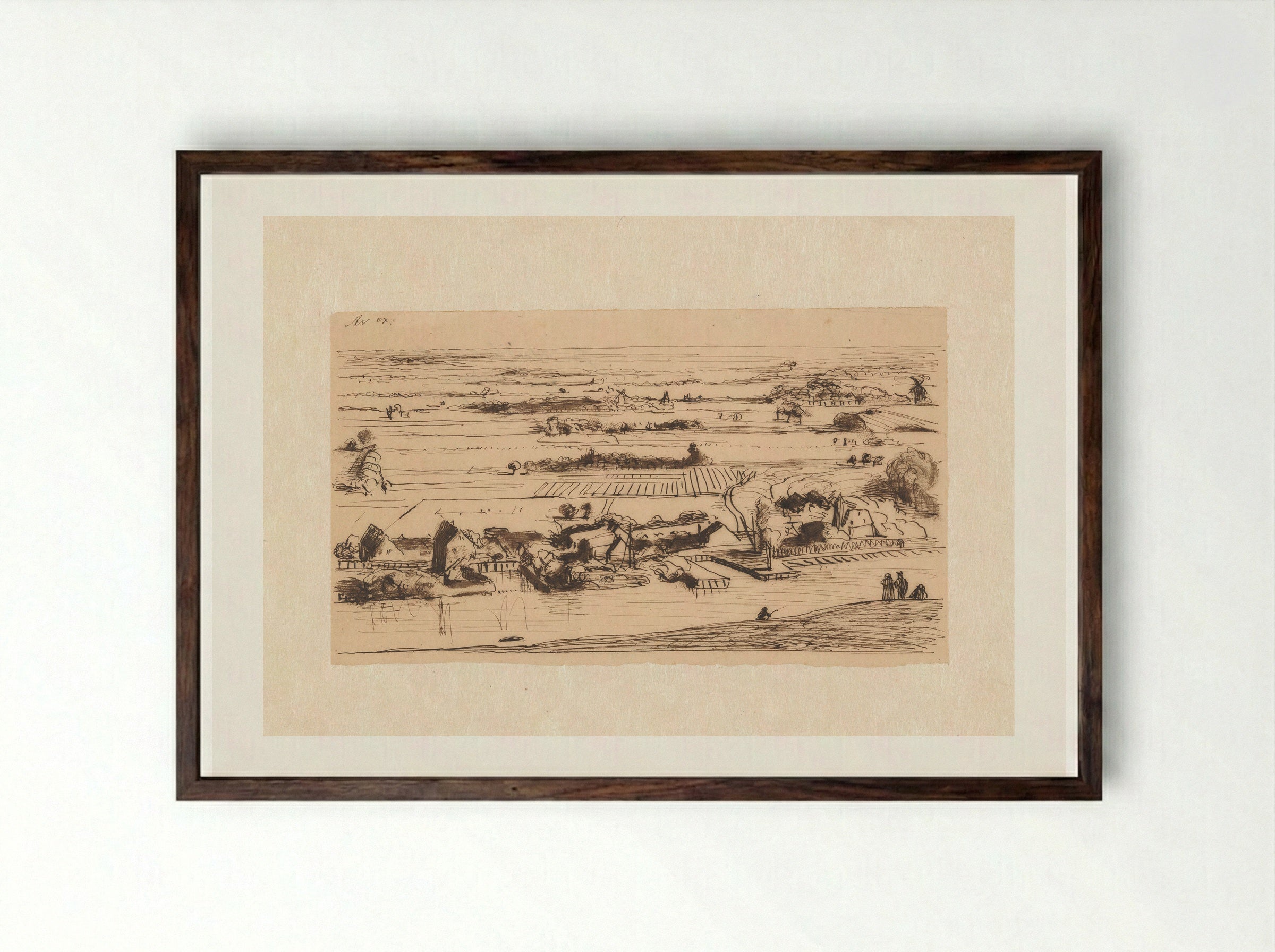 Dorp aan rivier (Village by a River) - Jan Weissenbruch - Framed Print Dark Wood