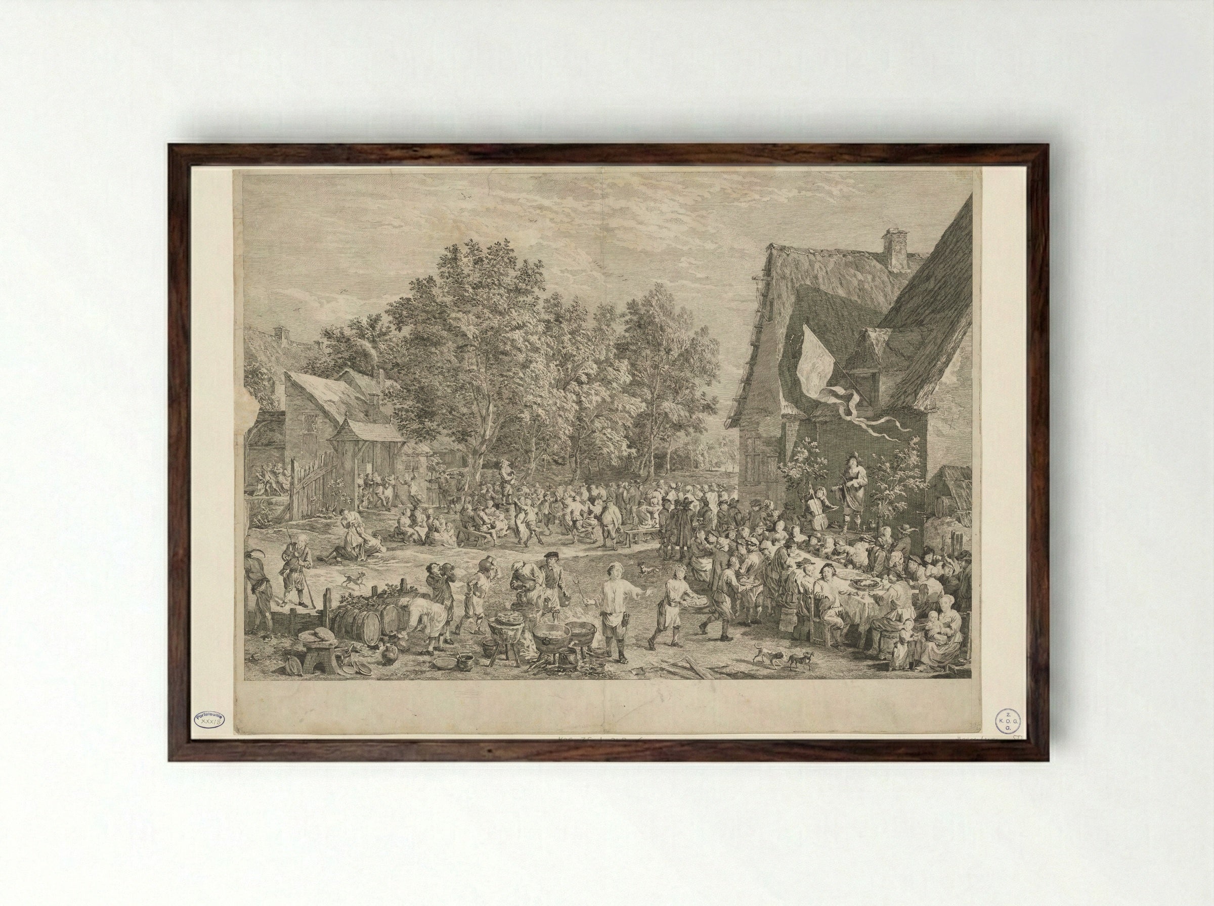 Dorpsfeest (Village Festival) - Jacques-Philippe Le Bas - Framed Print Dark Wood