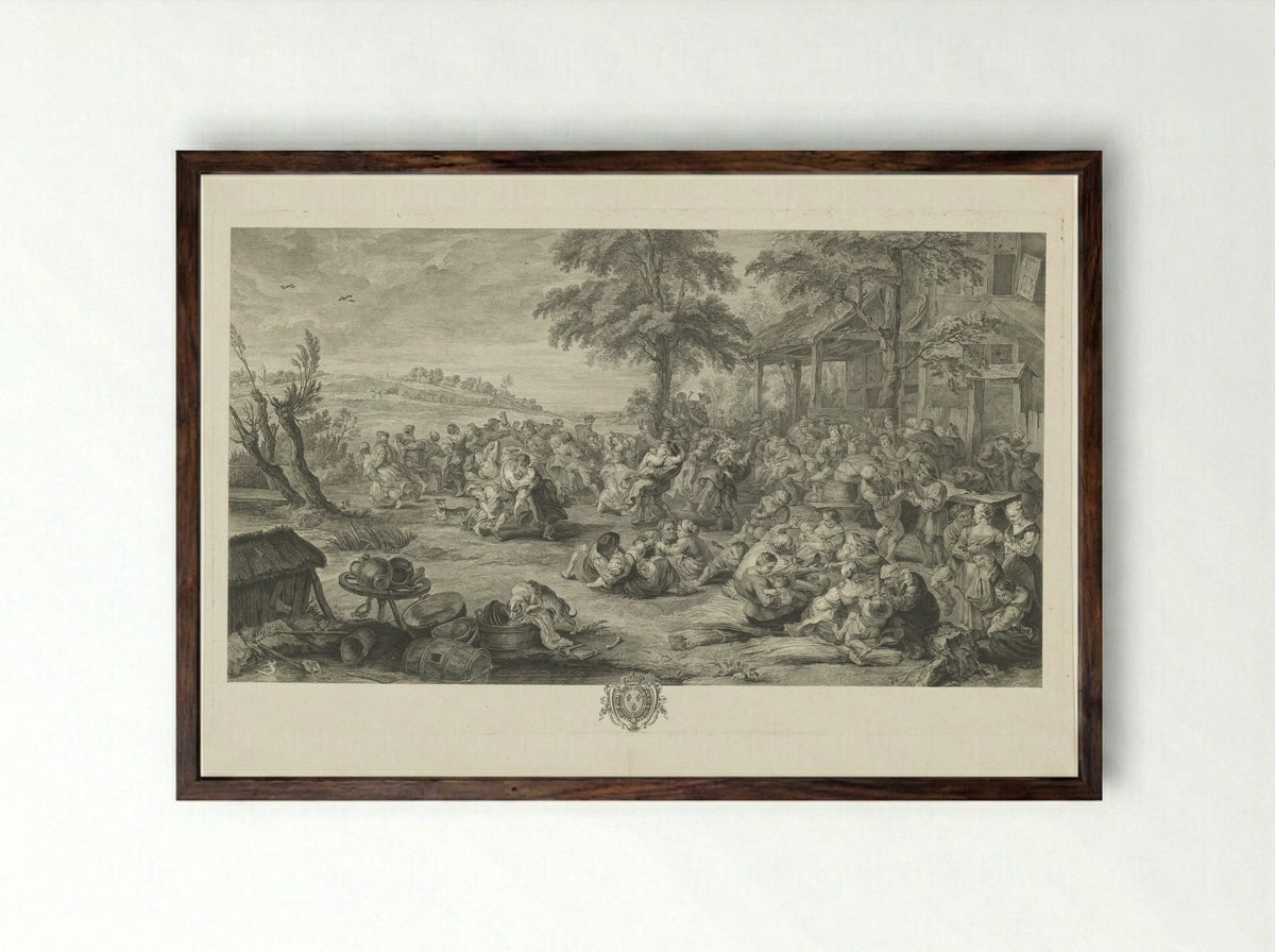 Dorpsfeest - Etienne Fessard - Framed Print Dark Wood