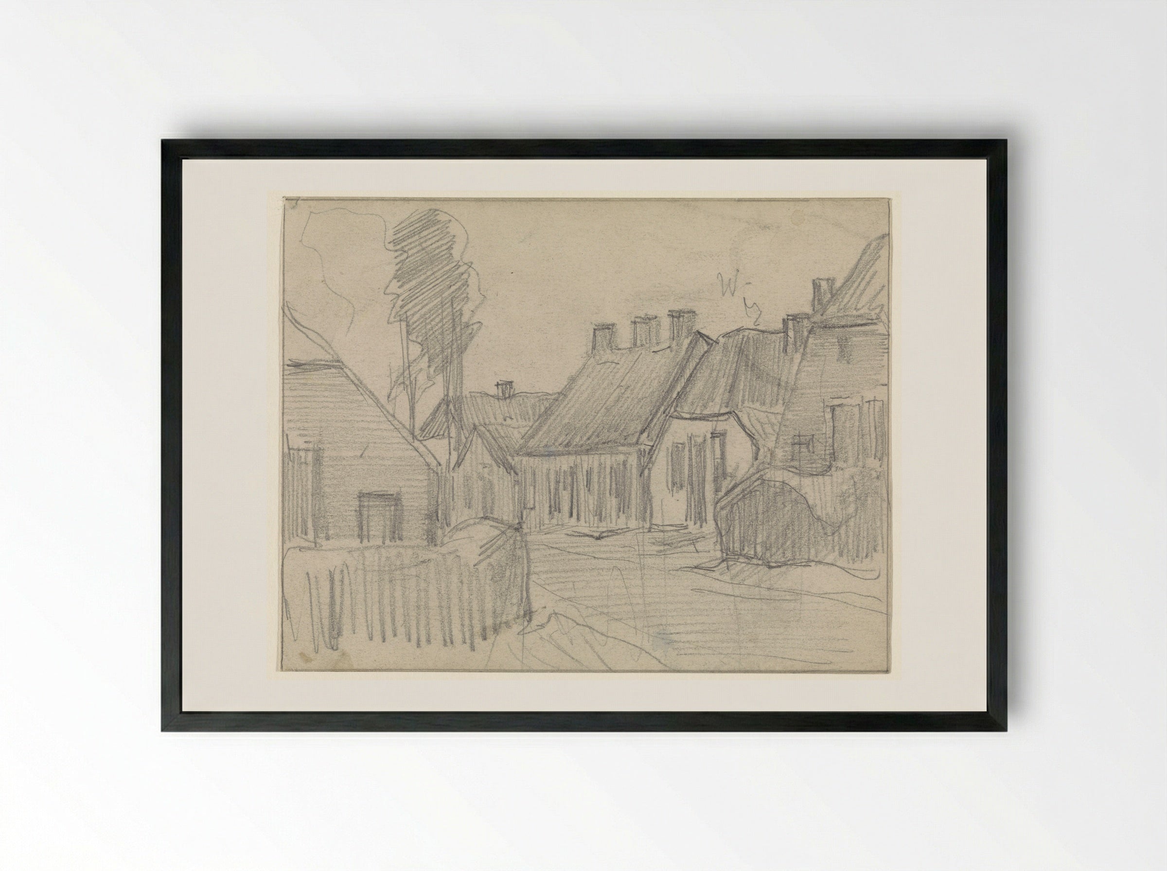 Dorpsgezicht (Village View) - Jan van Essen - Framed Print Black