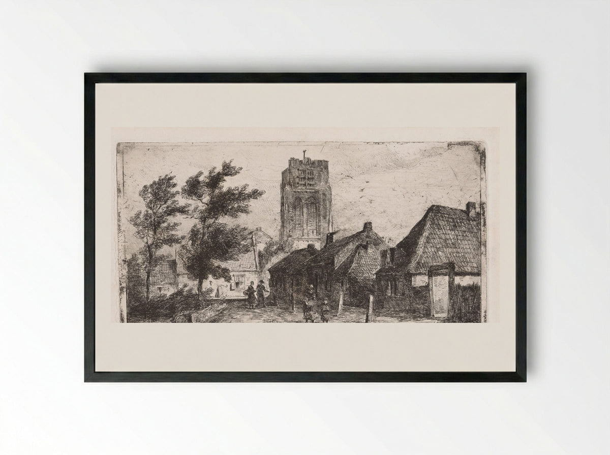 Dorpsgezicht met kerktoren - Jan Gerard Smits - Framed Print Black