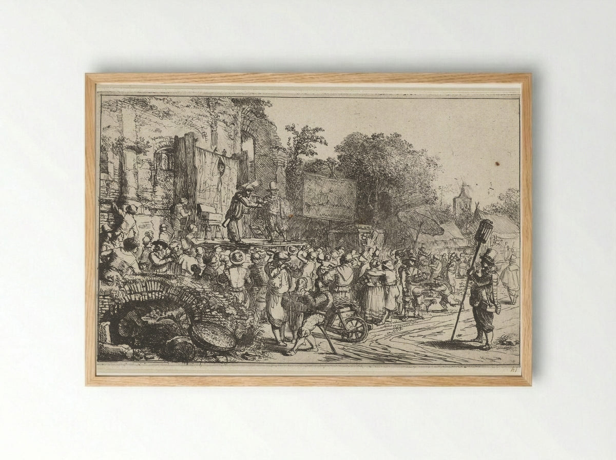 Dorpskermis met twee kwakzalvers - Constantijn à Renesse - Framed Print Wood