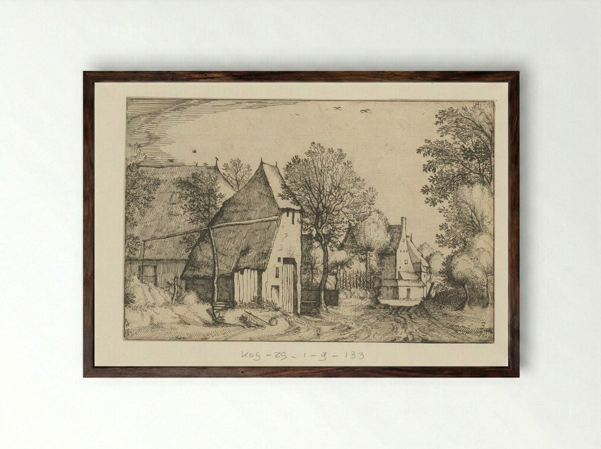 Dorpsweg (Village Road) - Claes Jansz. Visscher (II) - Framed Print Dark Wood