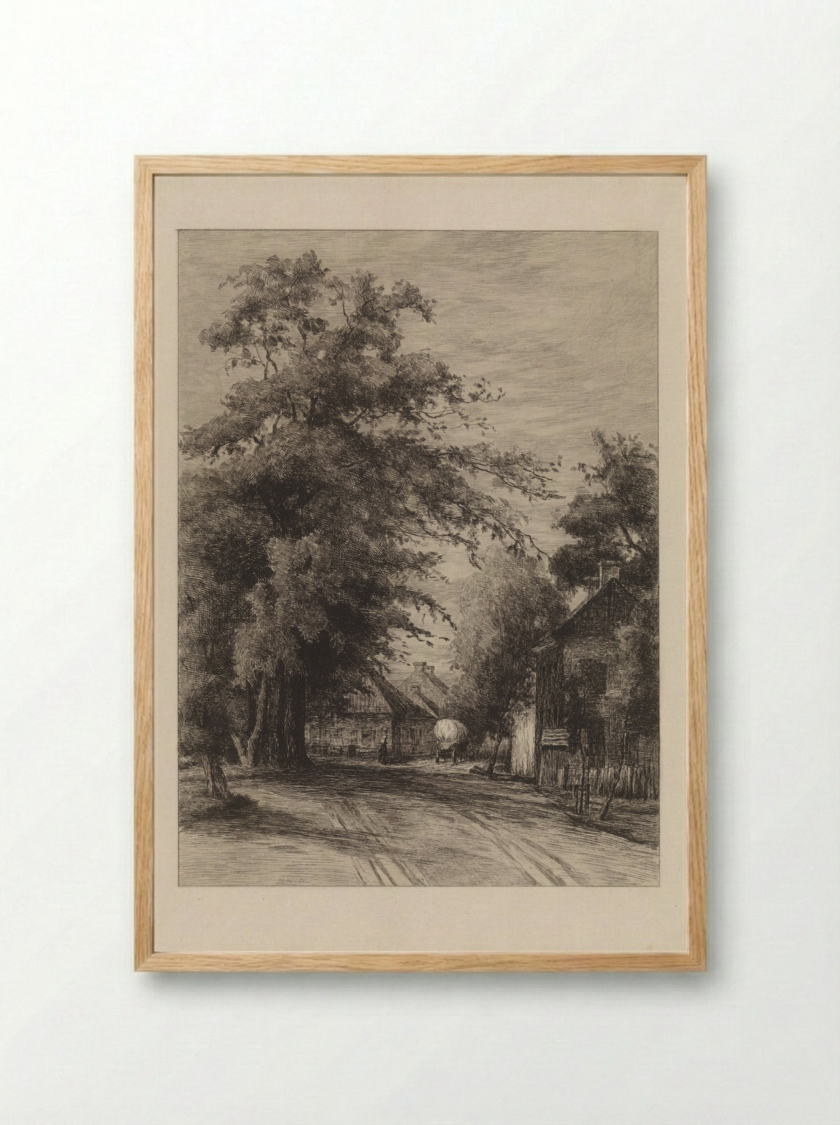 Dorpsweg met huifkar - Willem Oppenoorth - Framed Print Wood