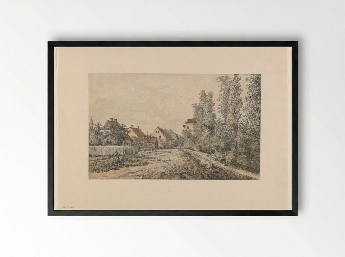 Dorpsweg met huizen (in Duitsland?) - Henry Edridge - Framed Print Black