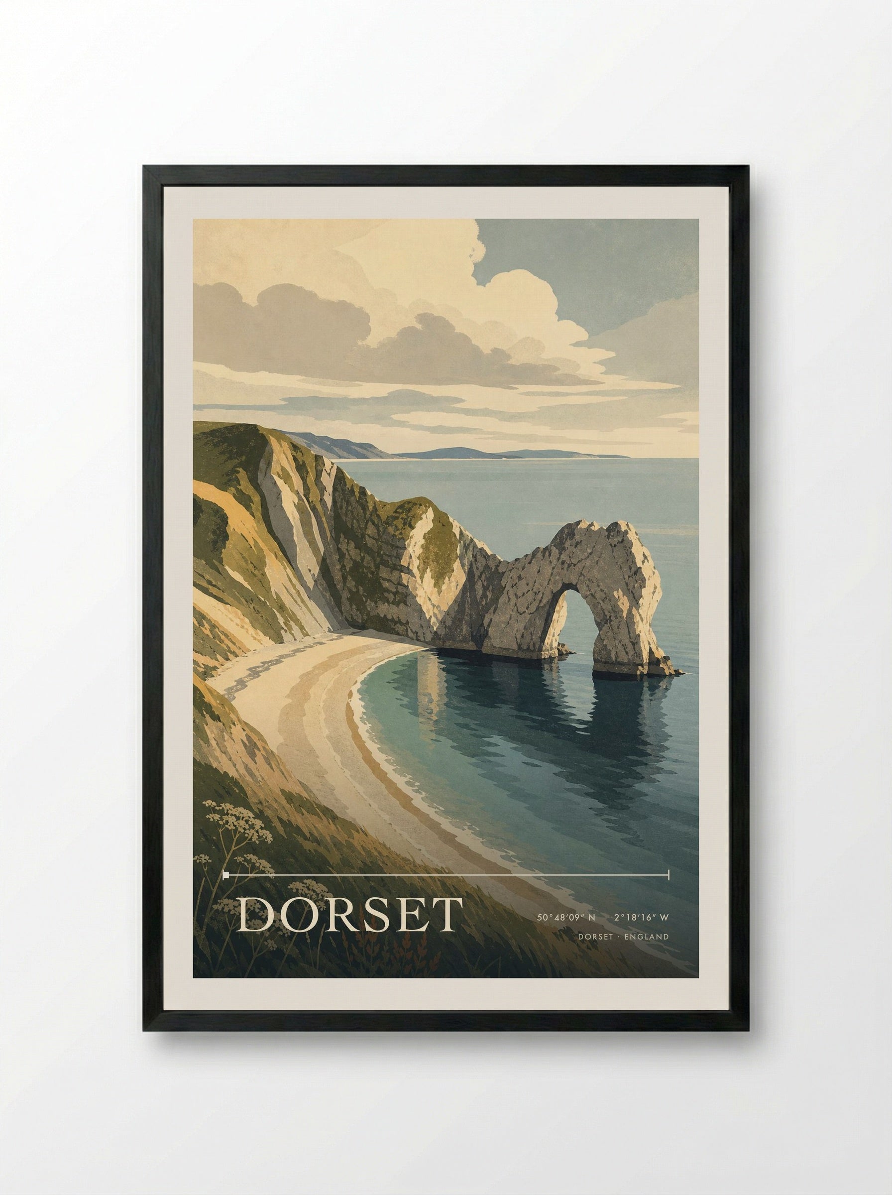 Dorset England Travel Poster - Framed Print Black