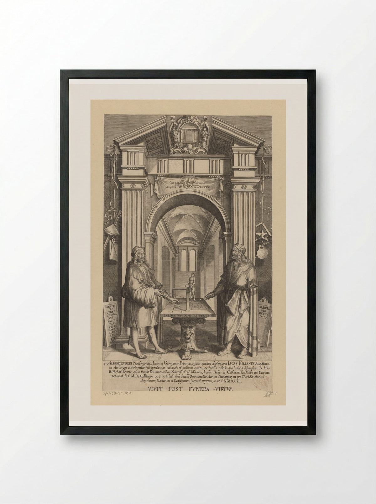 Double Portrait of Albrecht Dürer in an Architectural Setting - Lucas Kilian - Framed Print Black