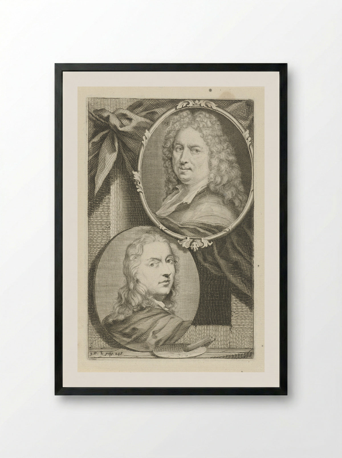 Double Portrait of Men in Ovals - Matthias Wulfraet - Framed Print Black