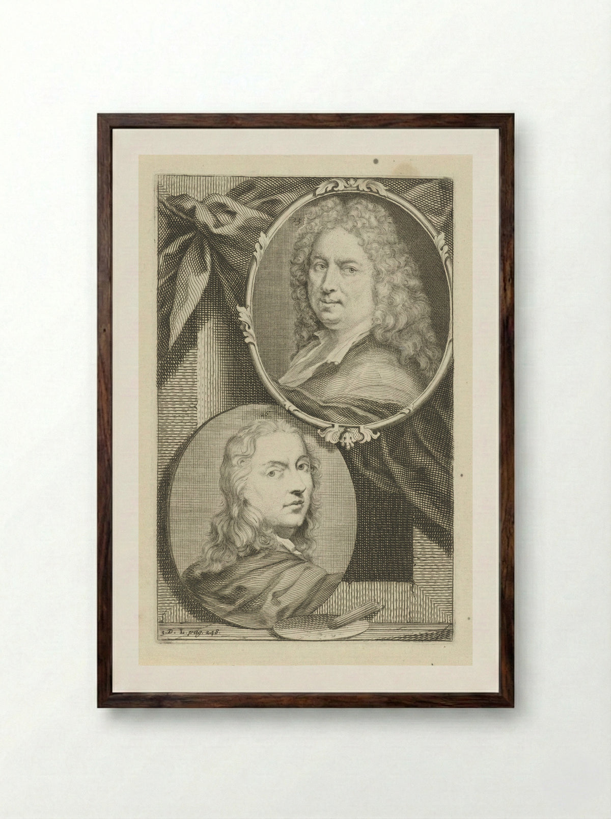 Double Portrait of Men in Ovals - Matthias Wulfraet - Framed Print Dark Wood