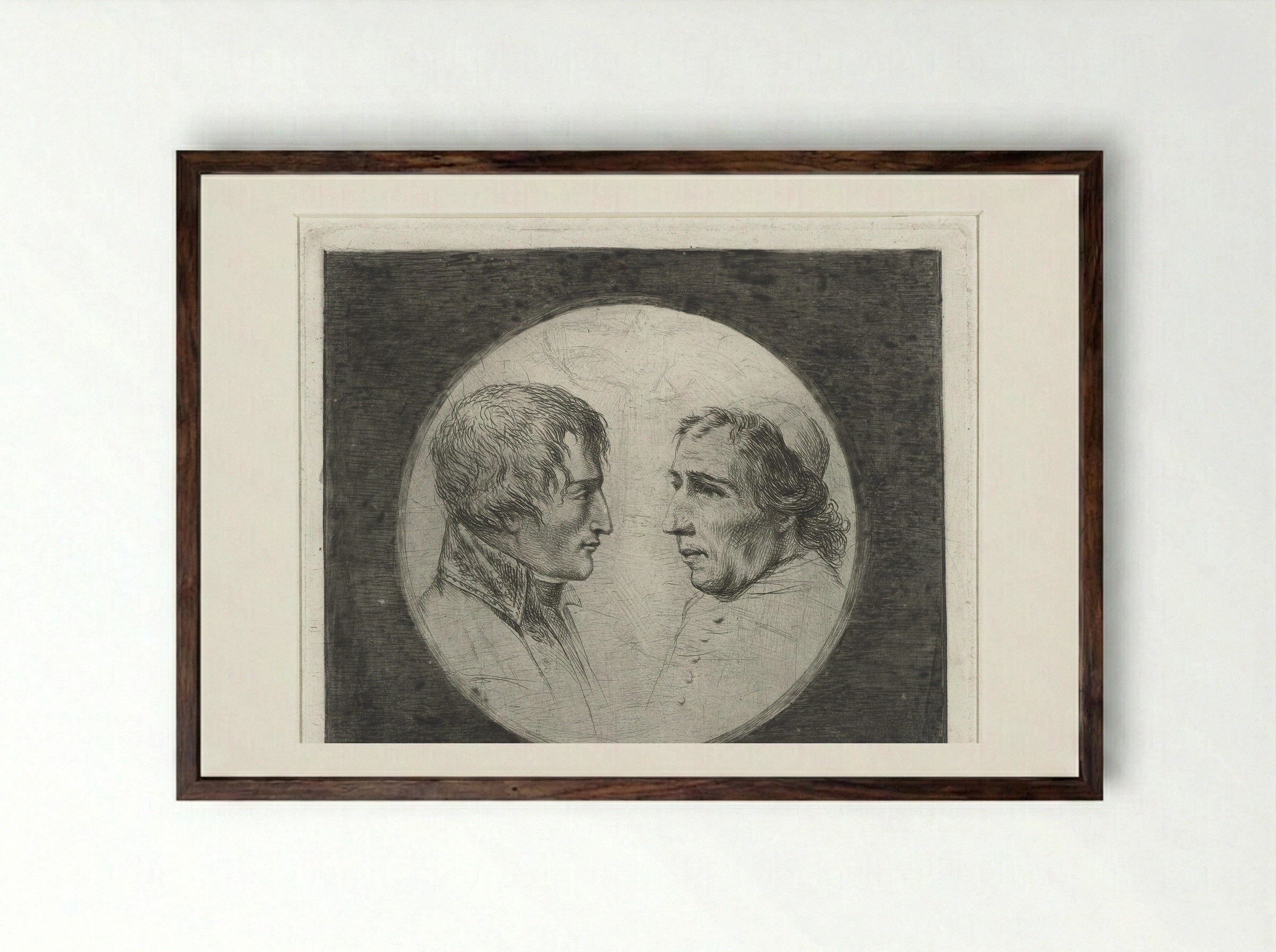 Double Portrait of Napoleon Bonaparte and Pope Pius VII - Louis Bernard Coclers - Framed Print Dark Wood