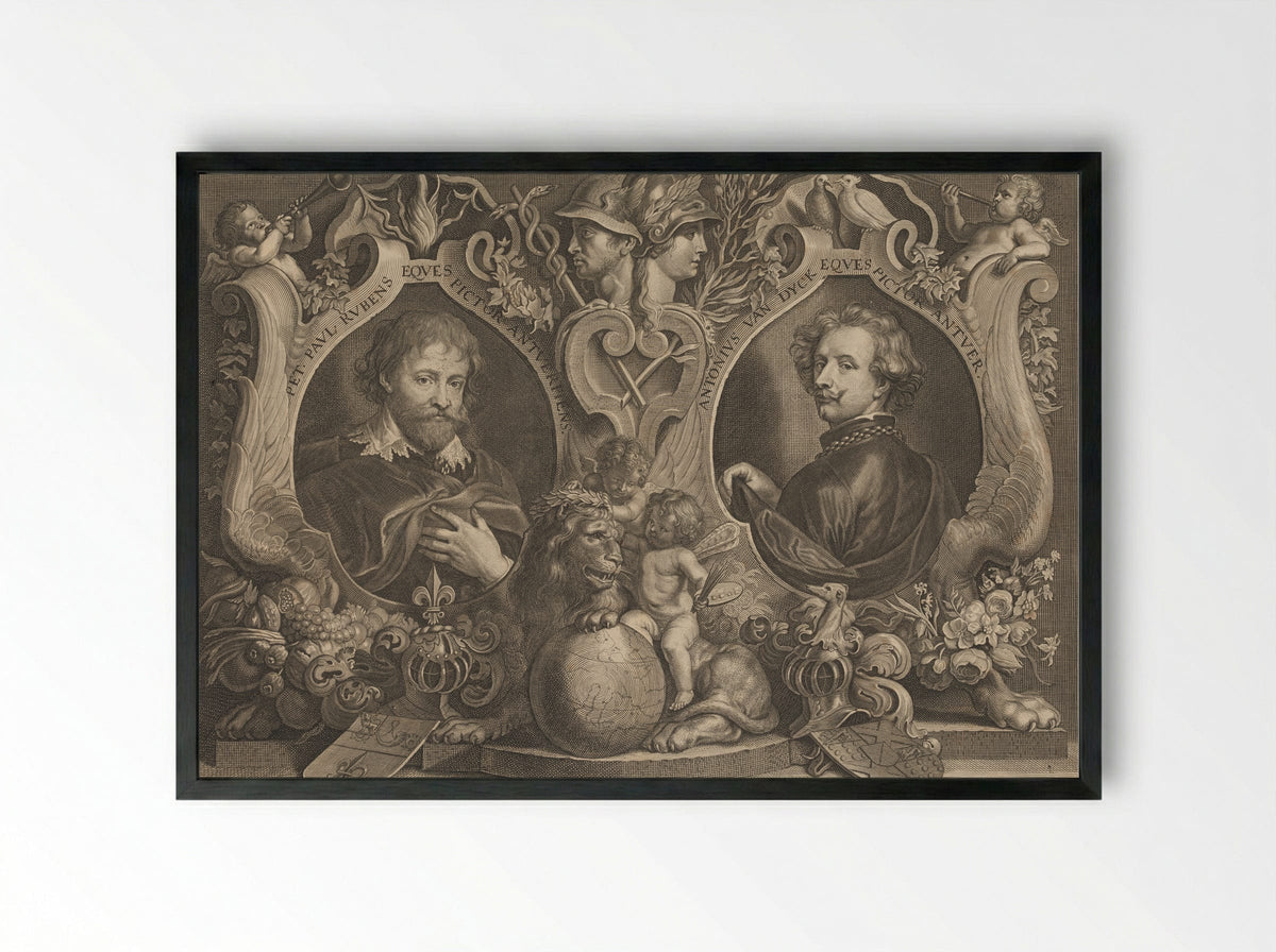 Double Portrait of Peter Paul Rubens and Anthony van Dyck - Anthony van Dyck - Framed Print Black