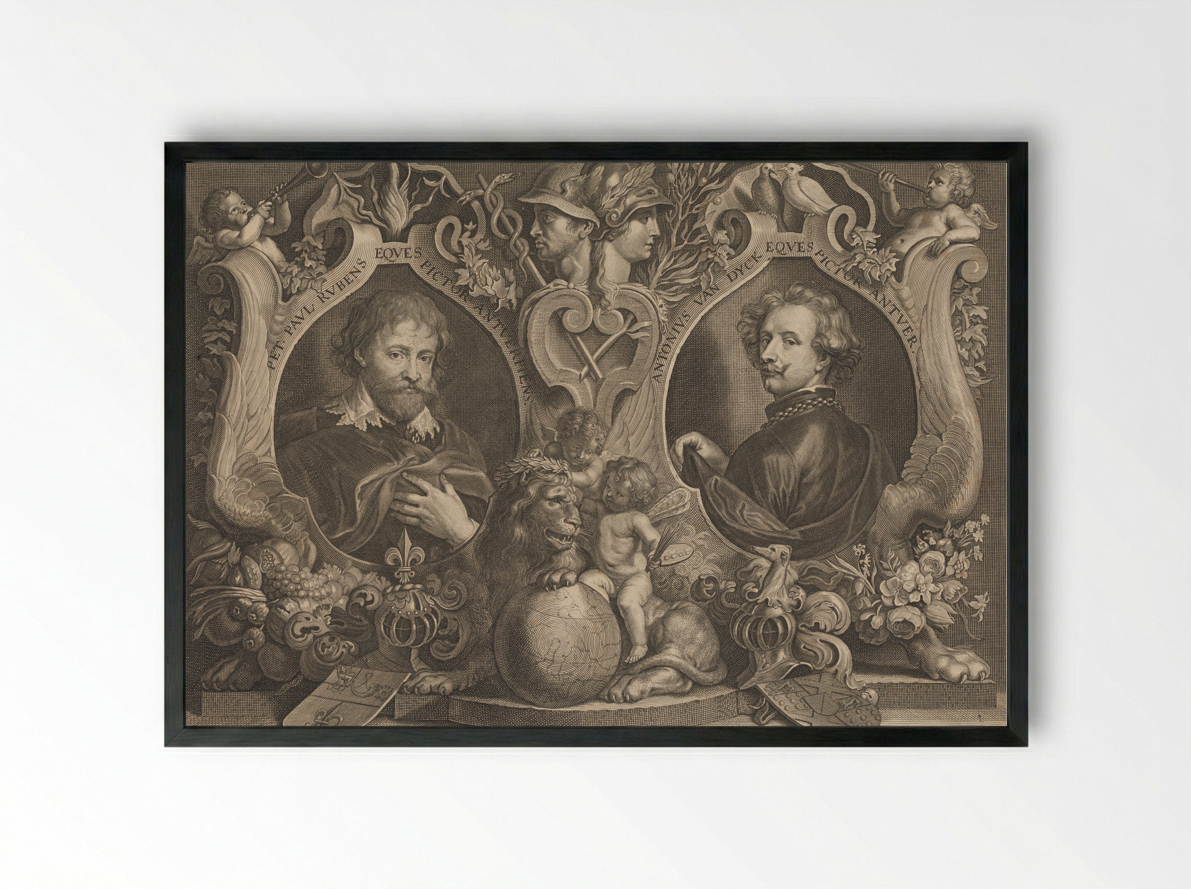 Double Portrait of Peter Paul Rubens and Anthony van Dyck - Anthony van Dyck - Framed Print Black