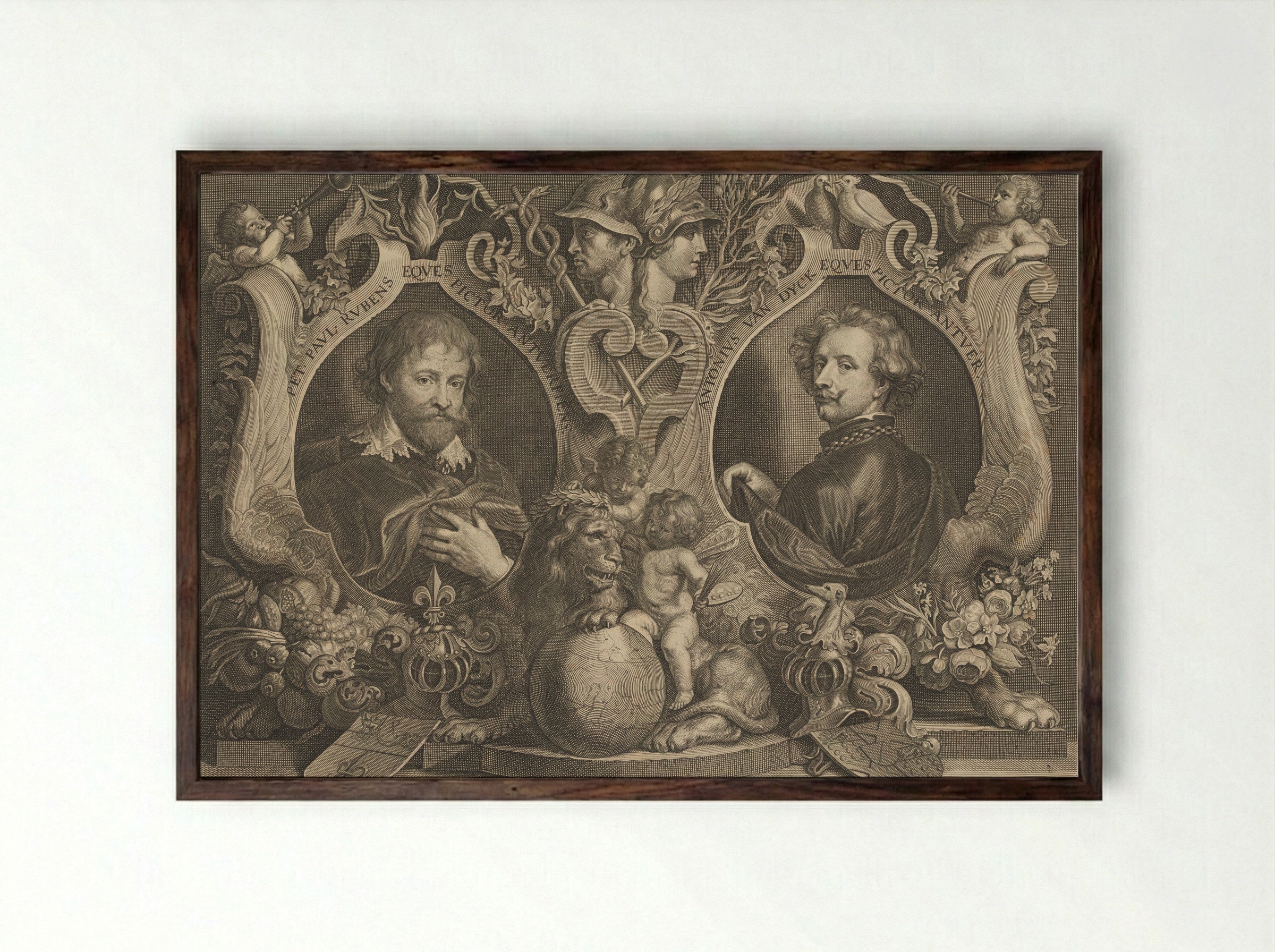 Double Portrait of Peter Paul Rubens and Anthony van Dyck - Anthony van Dyck - Framed Print Dark Wood