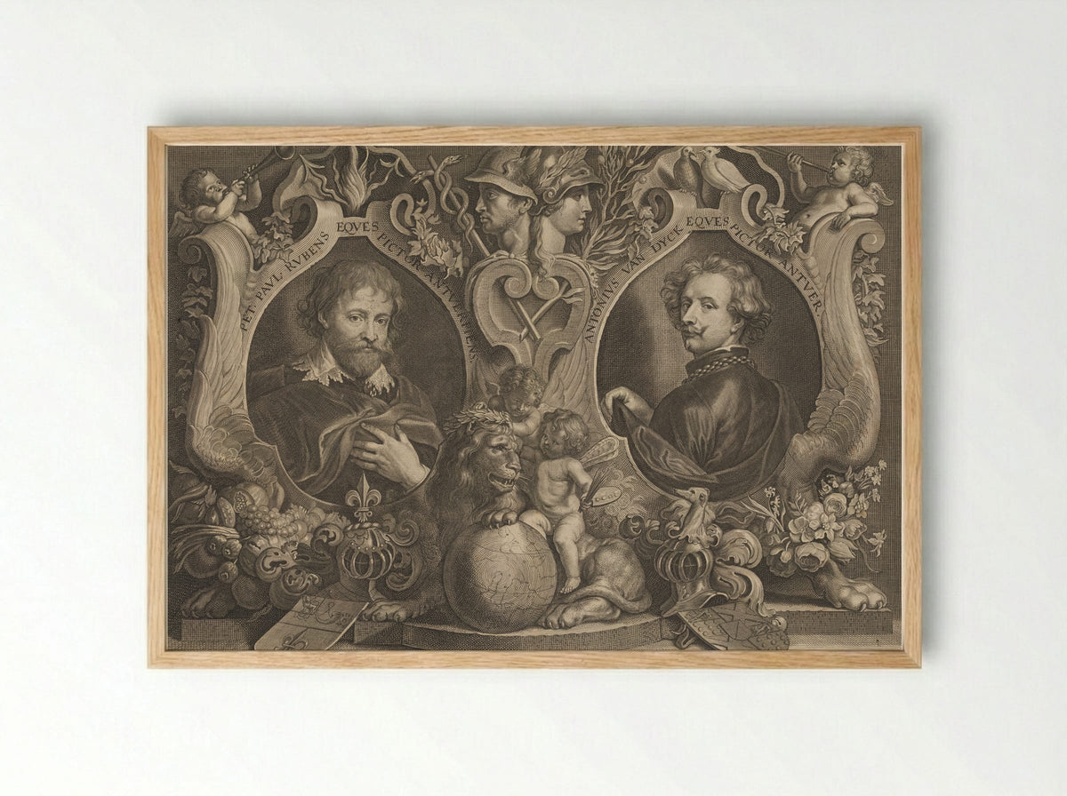 Double Portrait of Peter Paul Rubens and Anthony van Dyck - Anthony van Dyck - Framed Print Wood