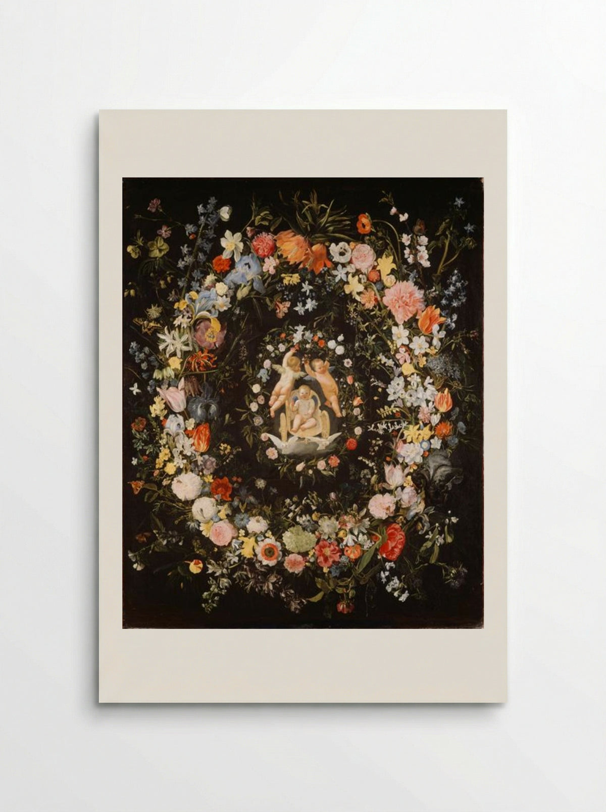 Double wreath surrounding a medallion with the triumph of love - Domenichino - Poster