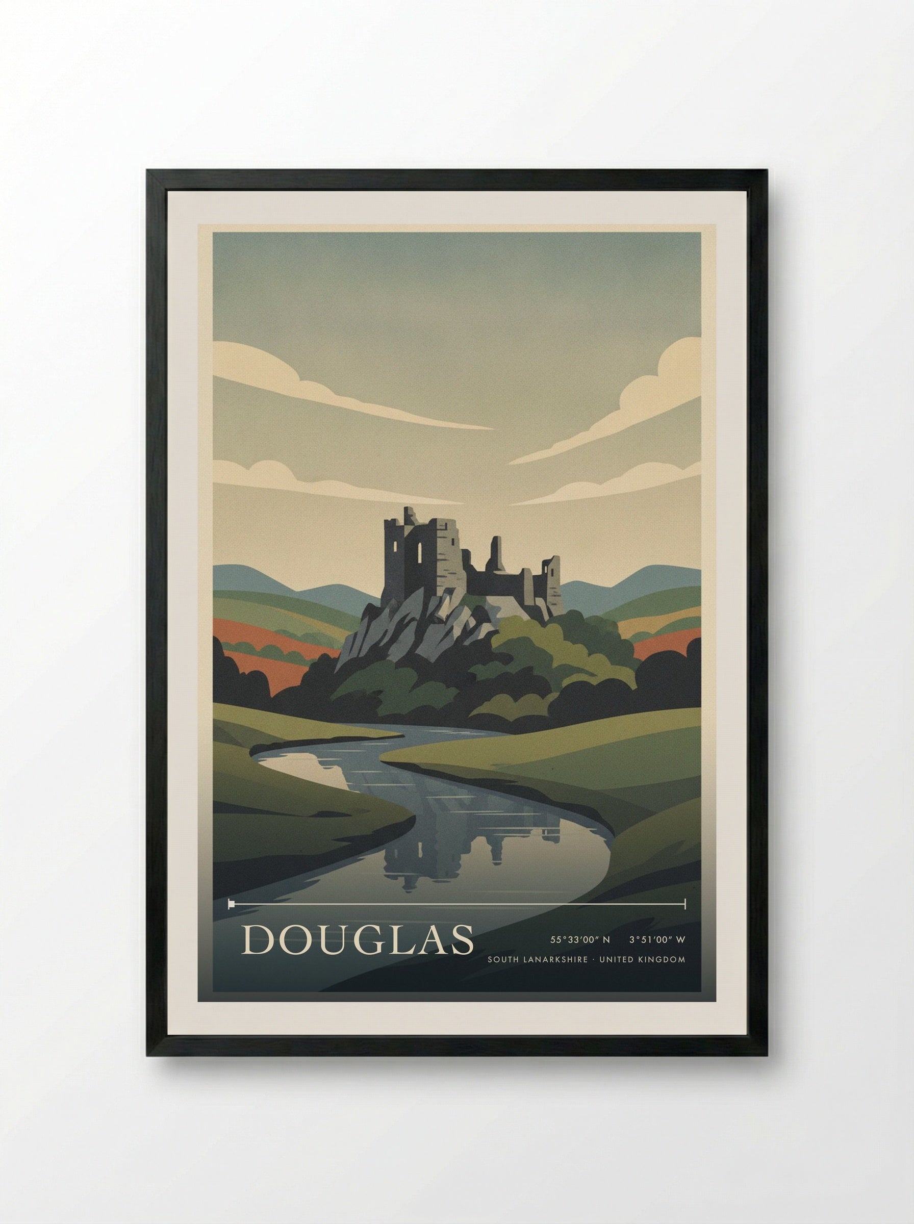 Douglas South Lanarkshire United Kingdom Travel Poster - Framed Print Black