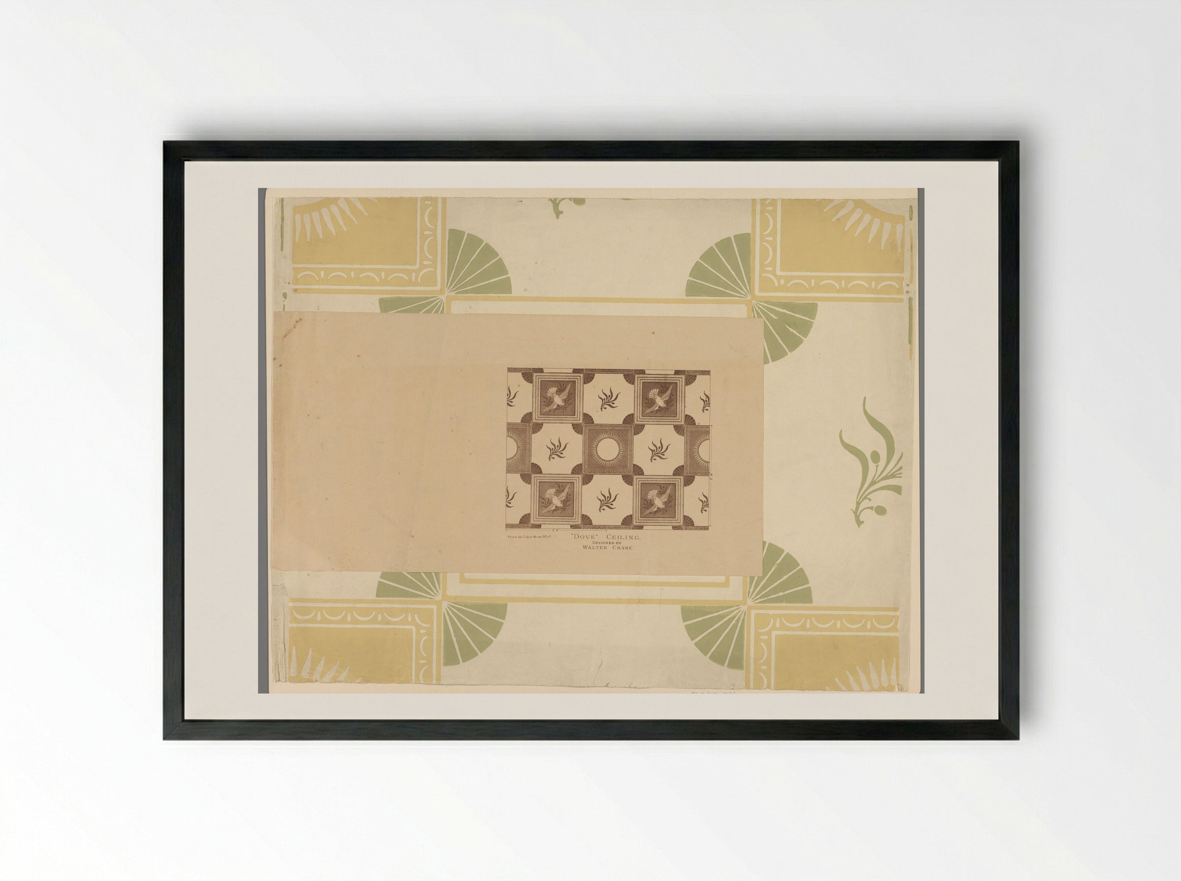 Dove Ceiling Wallpaper Design - Walter Crane - Framed Print Black