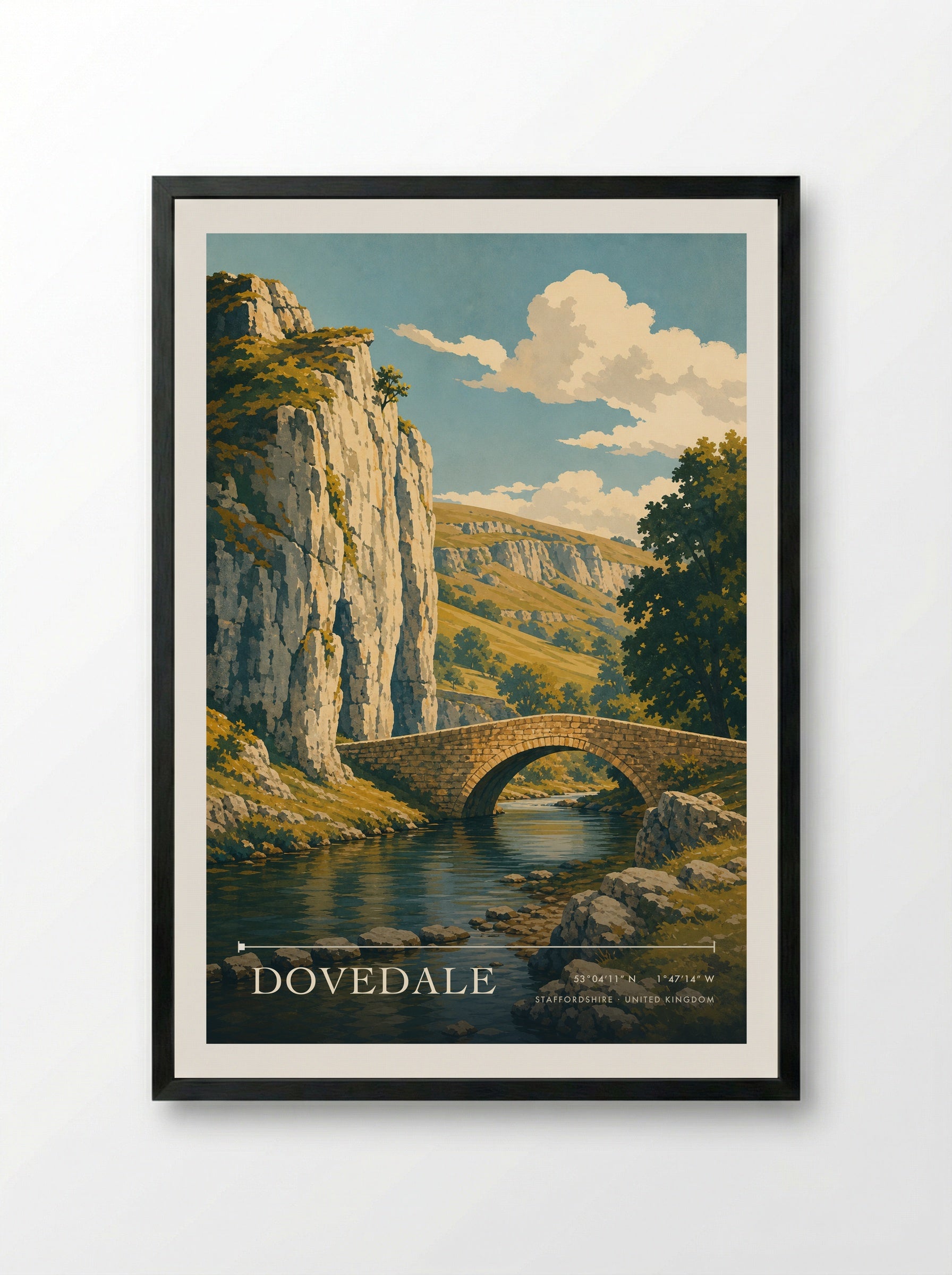 Dovedale Staffordshire United Kingdom Travel Poster - Framed Print Black
