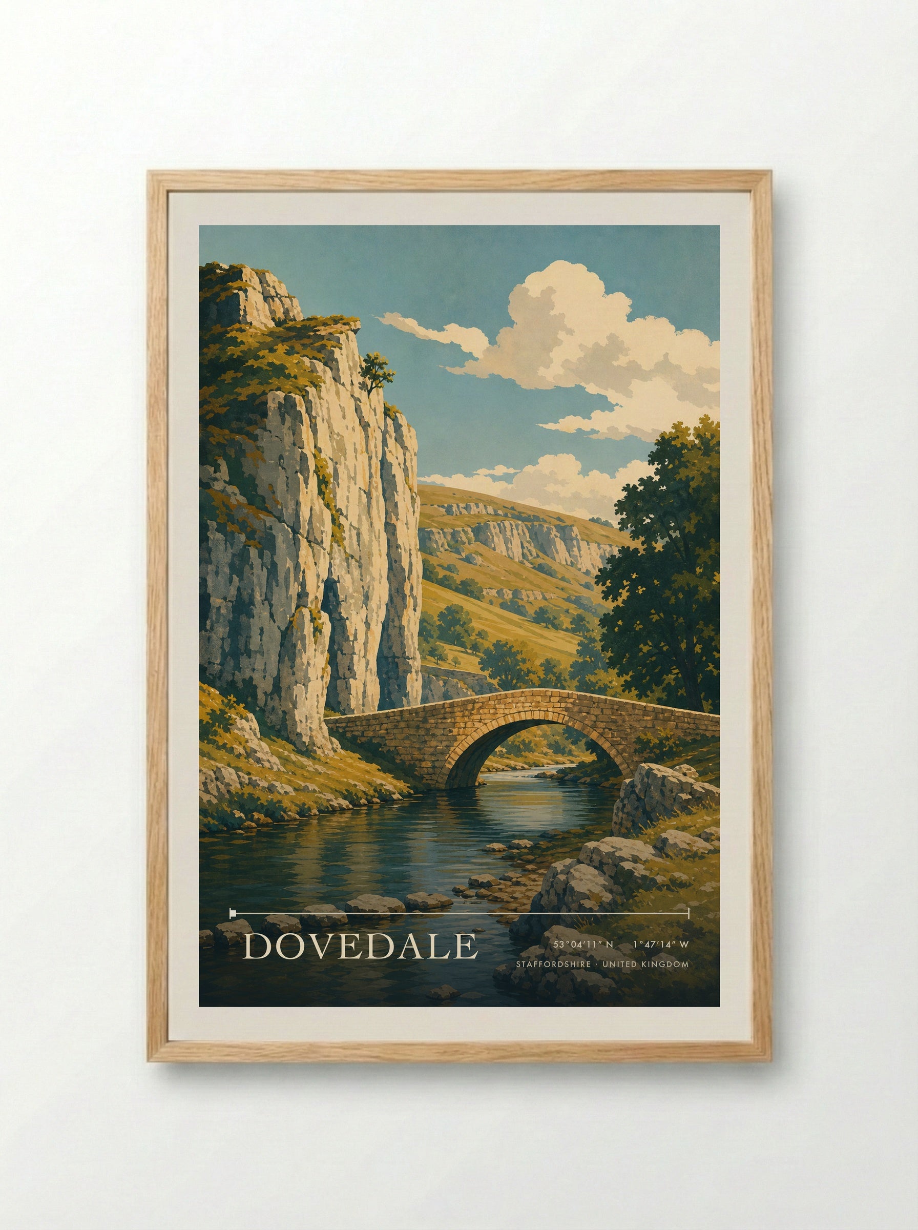 Dovedale Staffordshire United Kingdom Travel Poster - Framed Print Wood