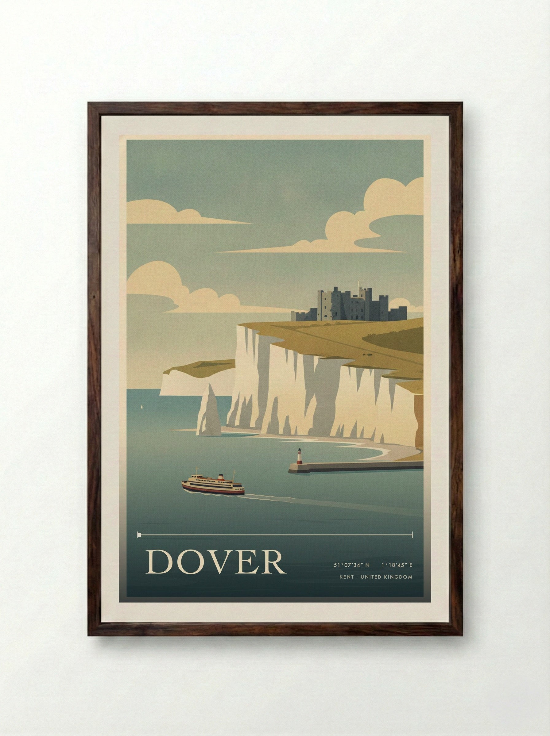 Dover Kent United Kingdom Travel Poster - Framed Print Dark Wood