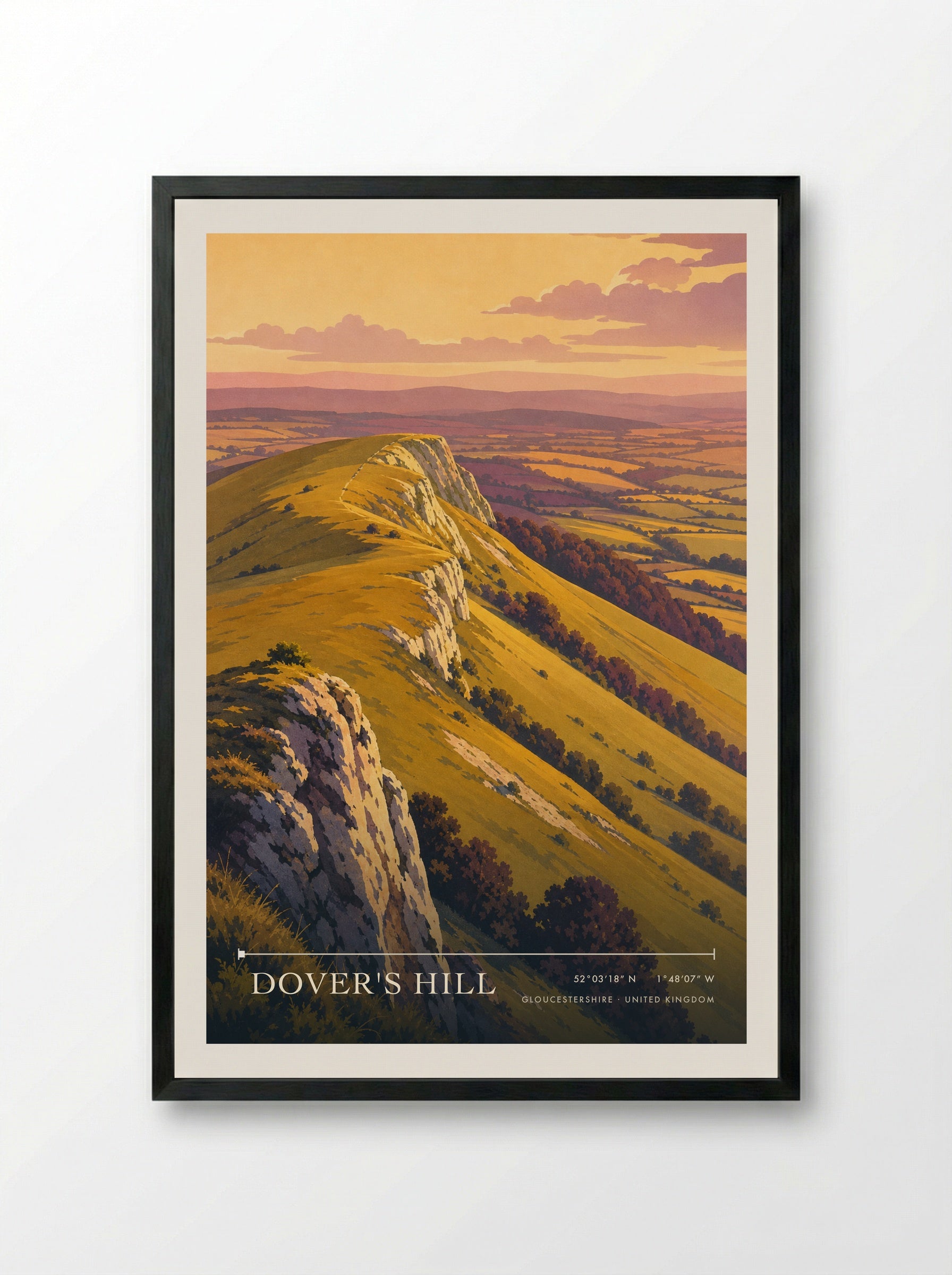 Dover's Hill Gloucestershire United Kingdom Travel Poster - Framed Print Black