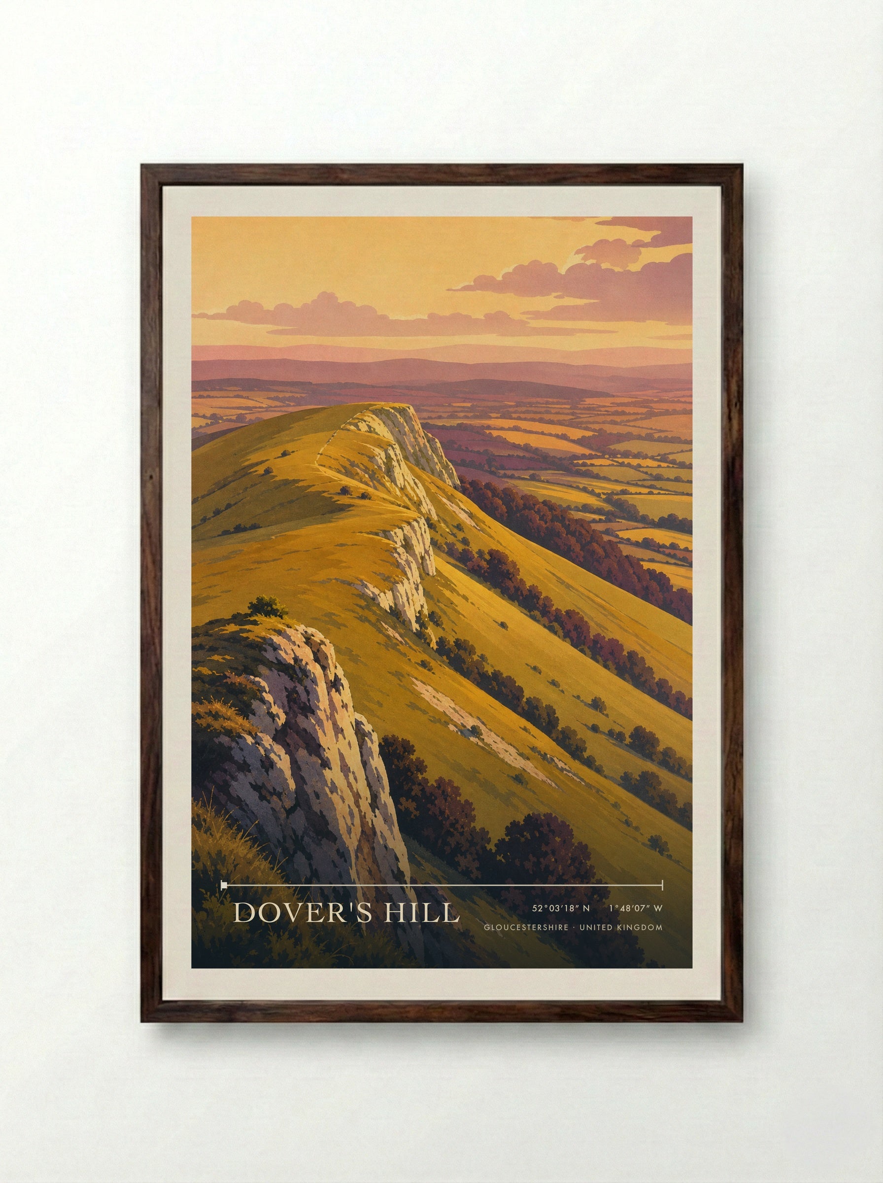 Dover's Hill Gloucestershire United Kingdom Travel Poster - Framed Print Dark Wood