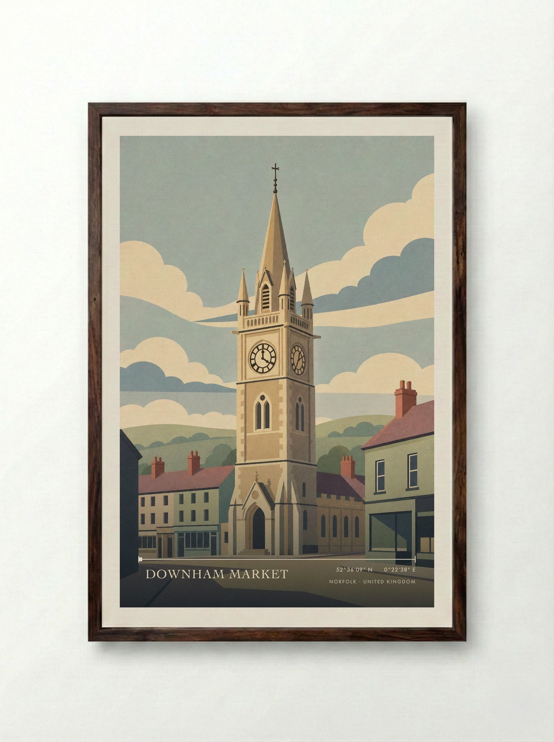 Downham Market Norfolk United Kingdom Travel Poster - Framed Print Dark Wood