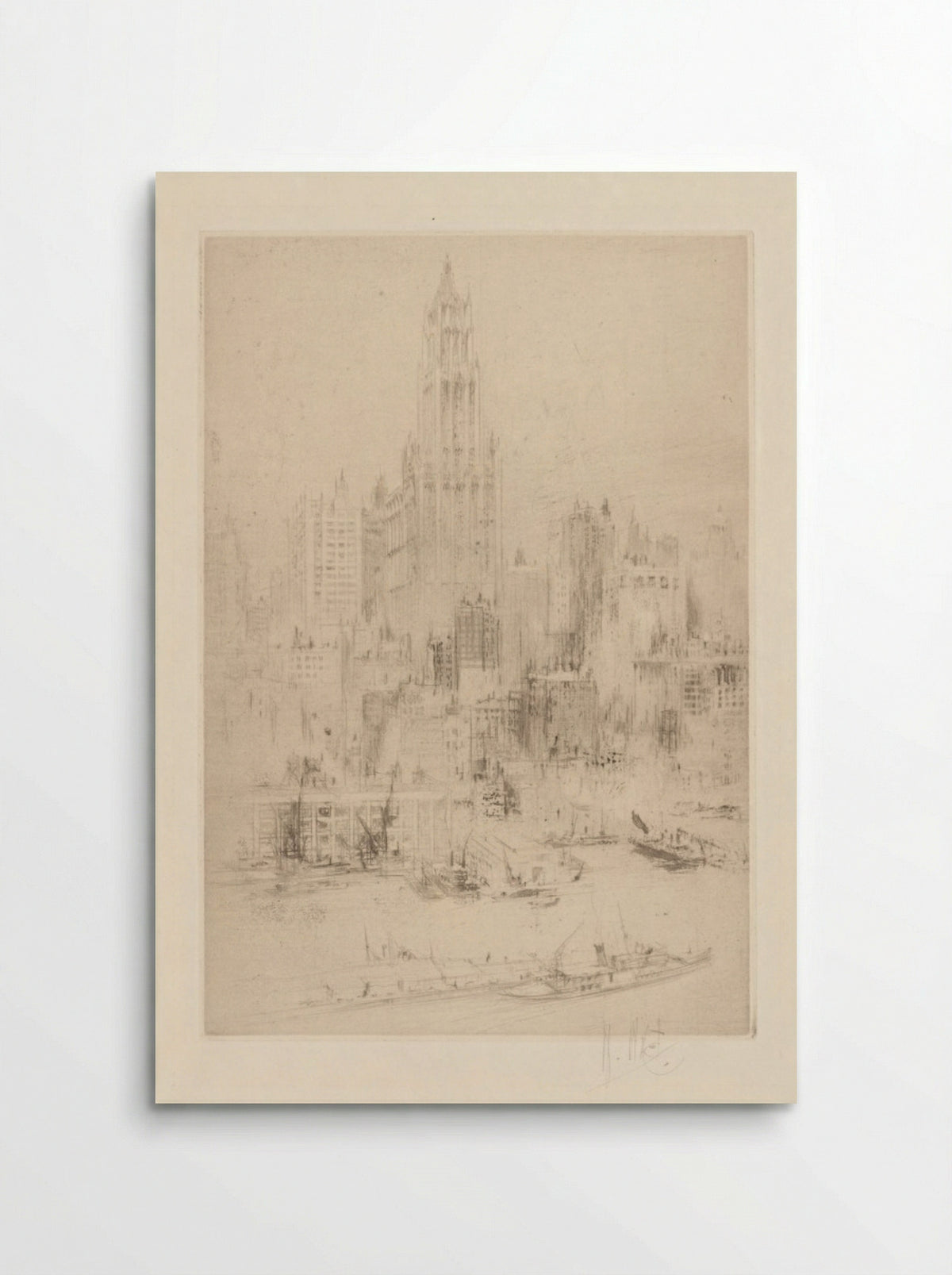 Downtown Manhattan from the East River, with the Woolworth Building - William Walcot - Poster