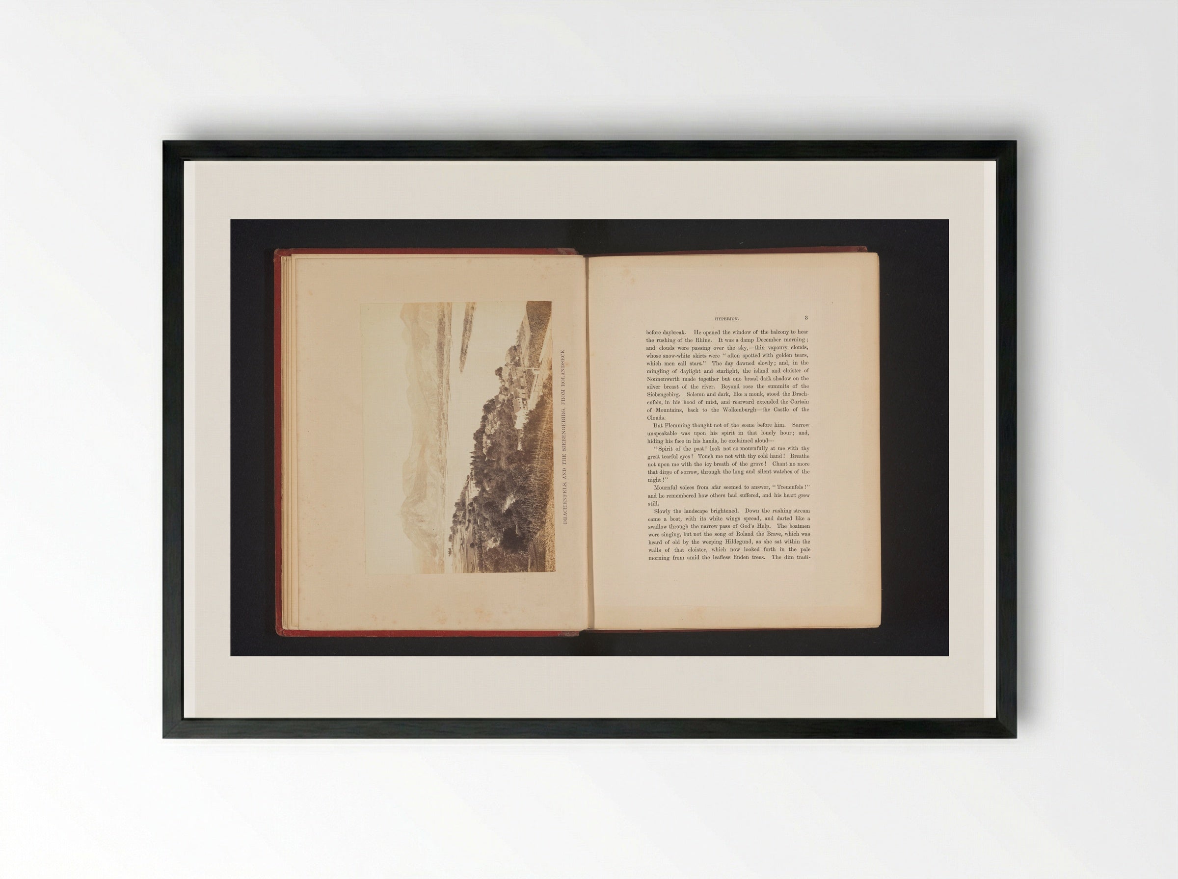 Drachenfels and the Siebengebirge, from Rolandseck - Francis Frith - Framed Print Black