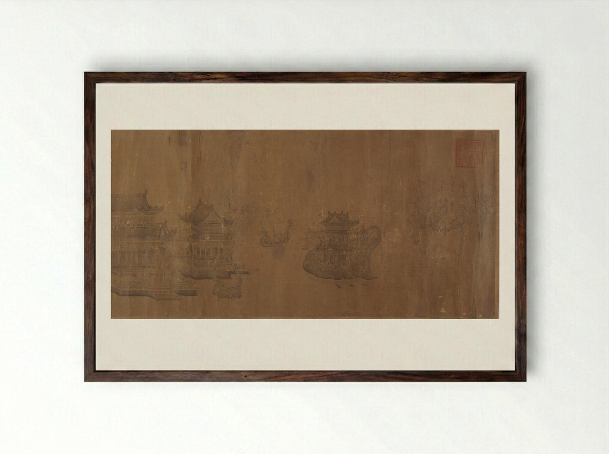 Dragon Boat Regatta on Jinming Lake - Wang Zhenpeng - Framed Print Dark Wood