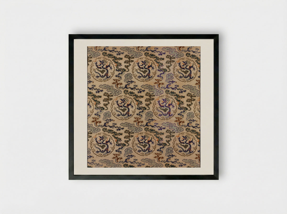 Dragon and Cloud Pattern - Wang Gai - Framed Print Black