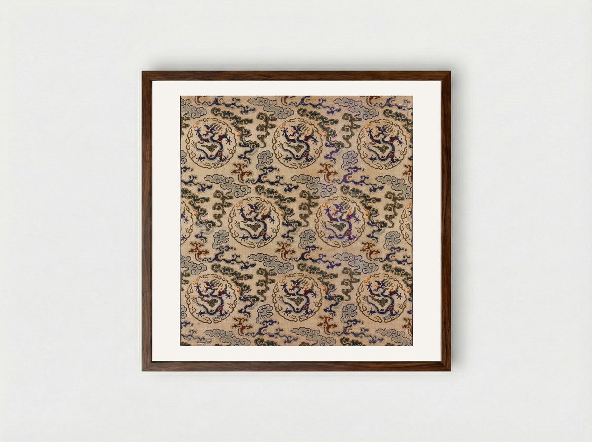 Dragon and Cloud Pattern - Wang Gai - Framed Print Dark Wood