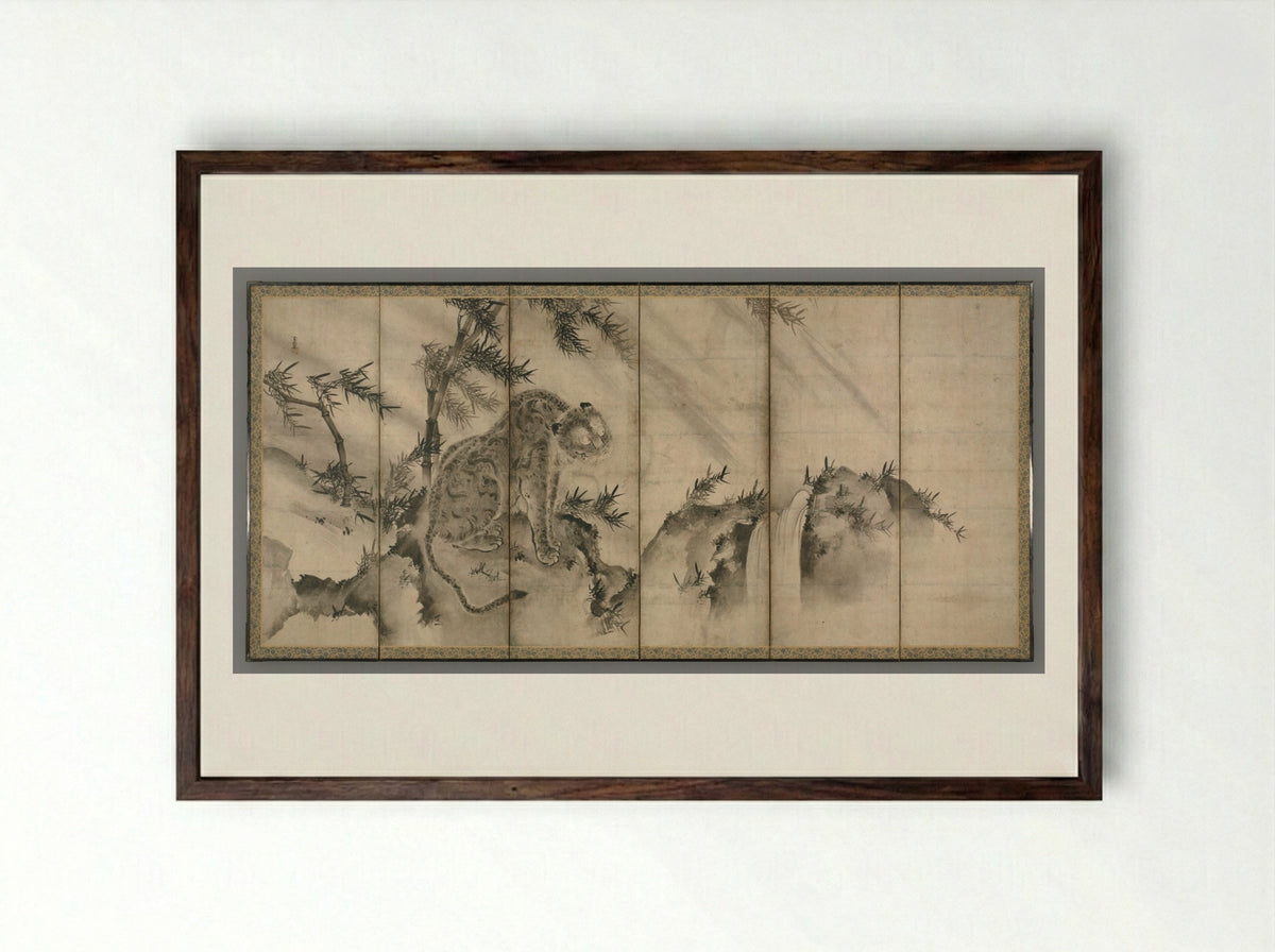 Dragon and Tiger - Sesson Shūkei - Framed Print Dark Wood