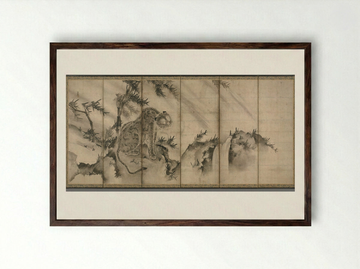 Dragon and Tiger - Sesson Shūkei - Framed Print Dark Wood