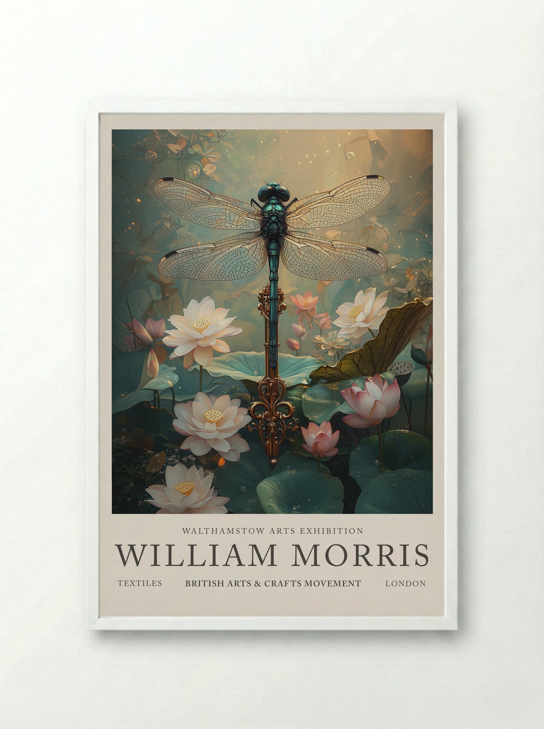 Dragonfly Dream - William Morris - Framed Print White