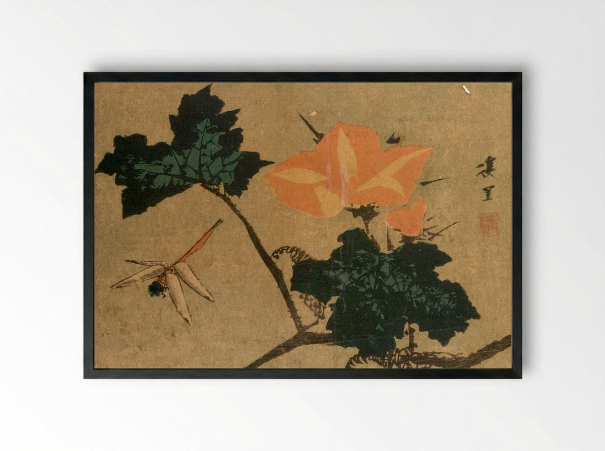 Dragonfly and Morning Glory - Keiri - Framed Print Black