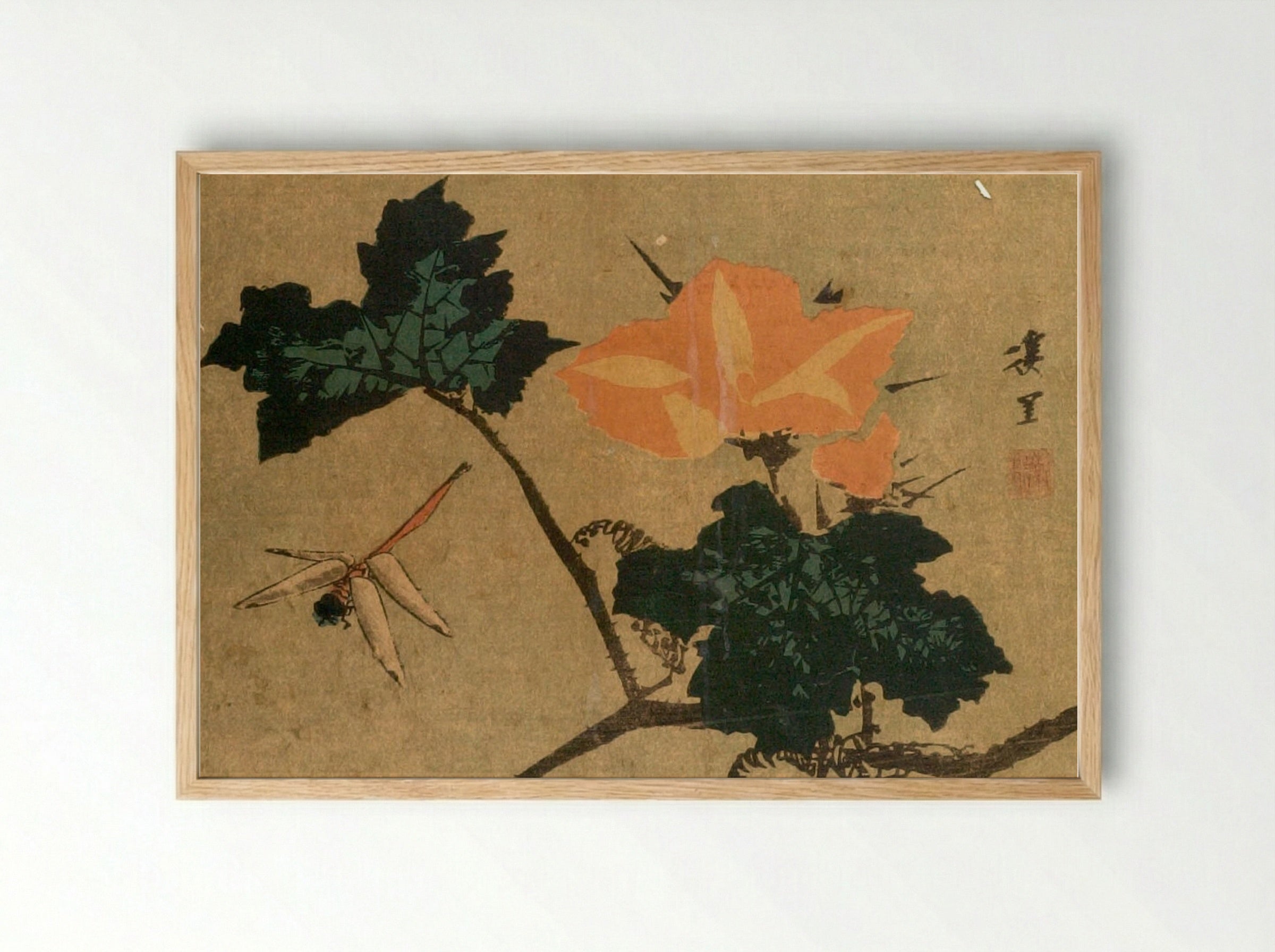 Dragonfly and Morning Glory - Keiri - Framed Print Wood