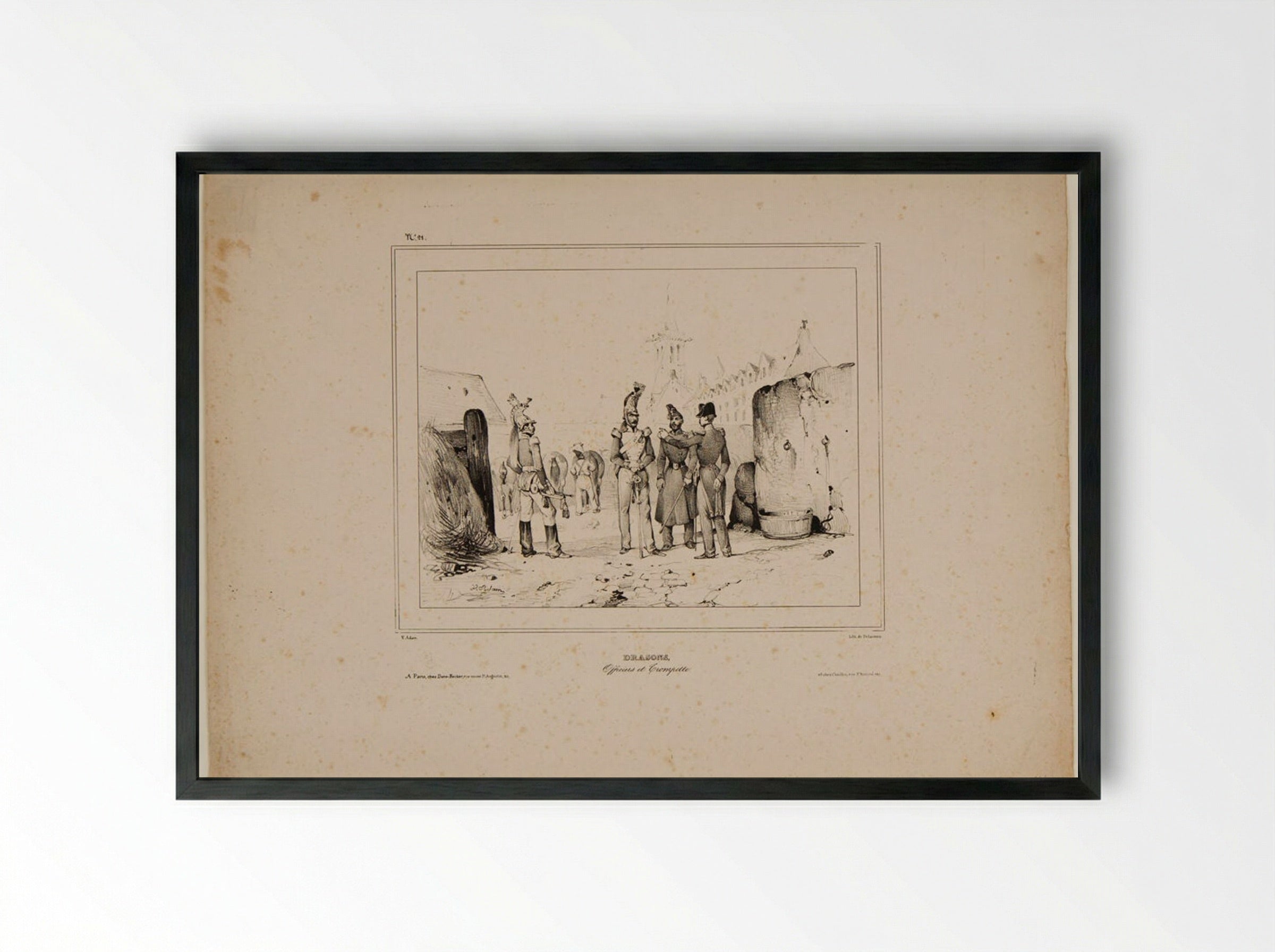 Dragoons (Officiers et Trompette) - Victor Vincent Adam - Framed Print Black