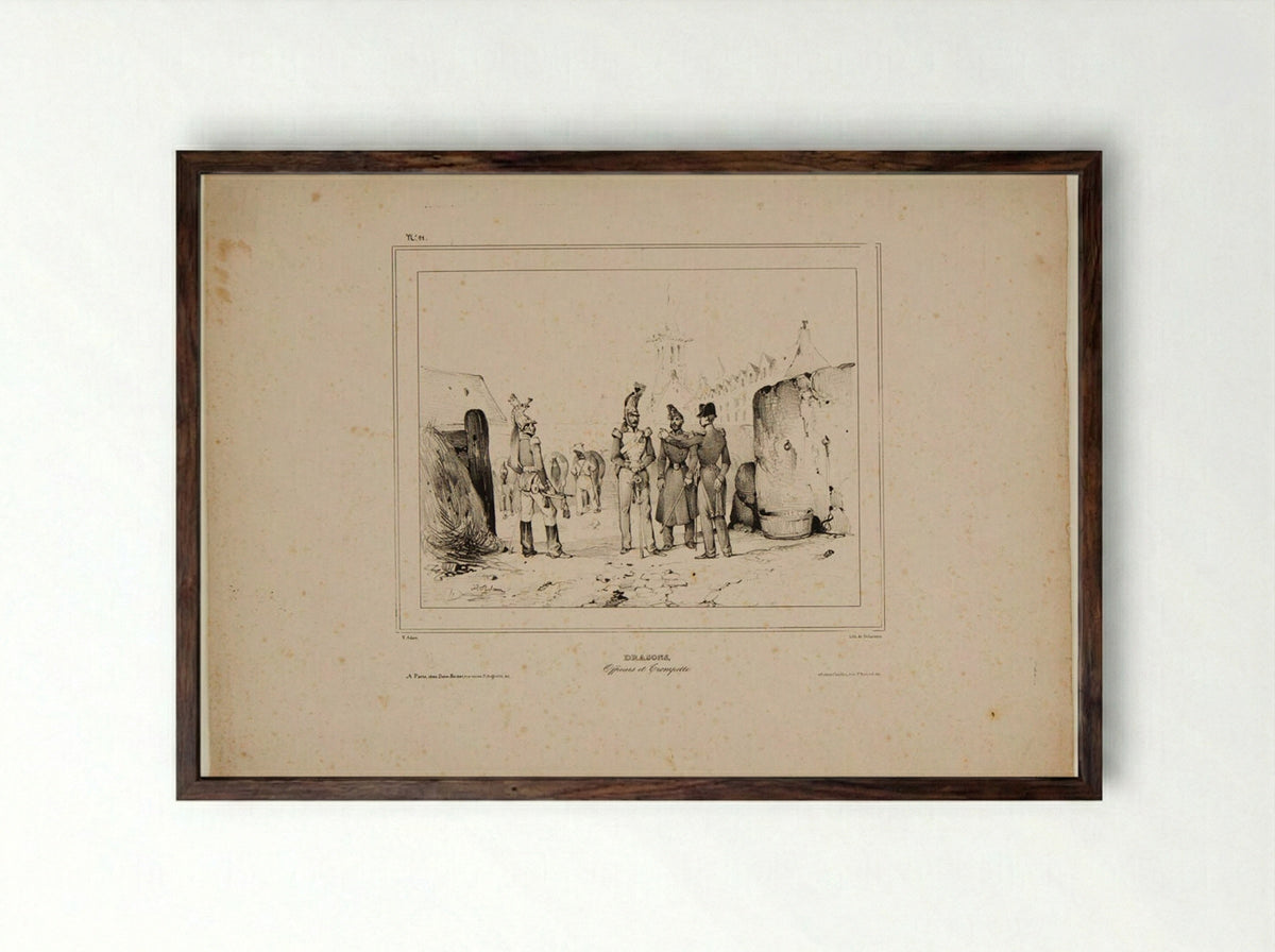 Dragoons (Officiers et Trompette) - Victor Vincent Adam - Framed Print Dark Wood