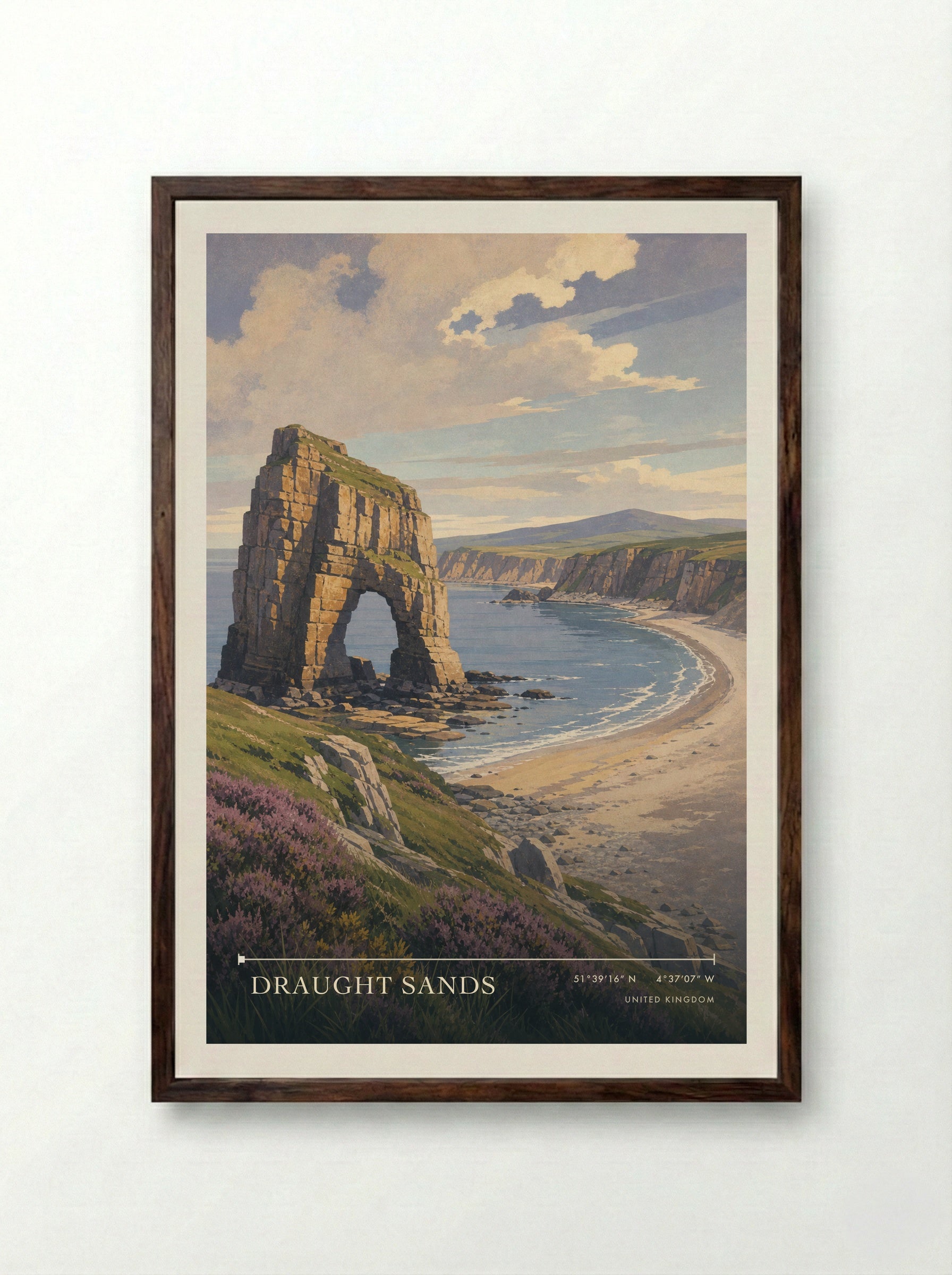 Draught Sands United Kingdom Travel Poster - Framed Print Dark Wood